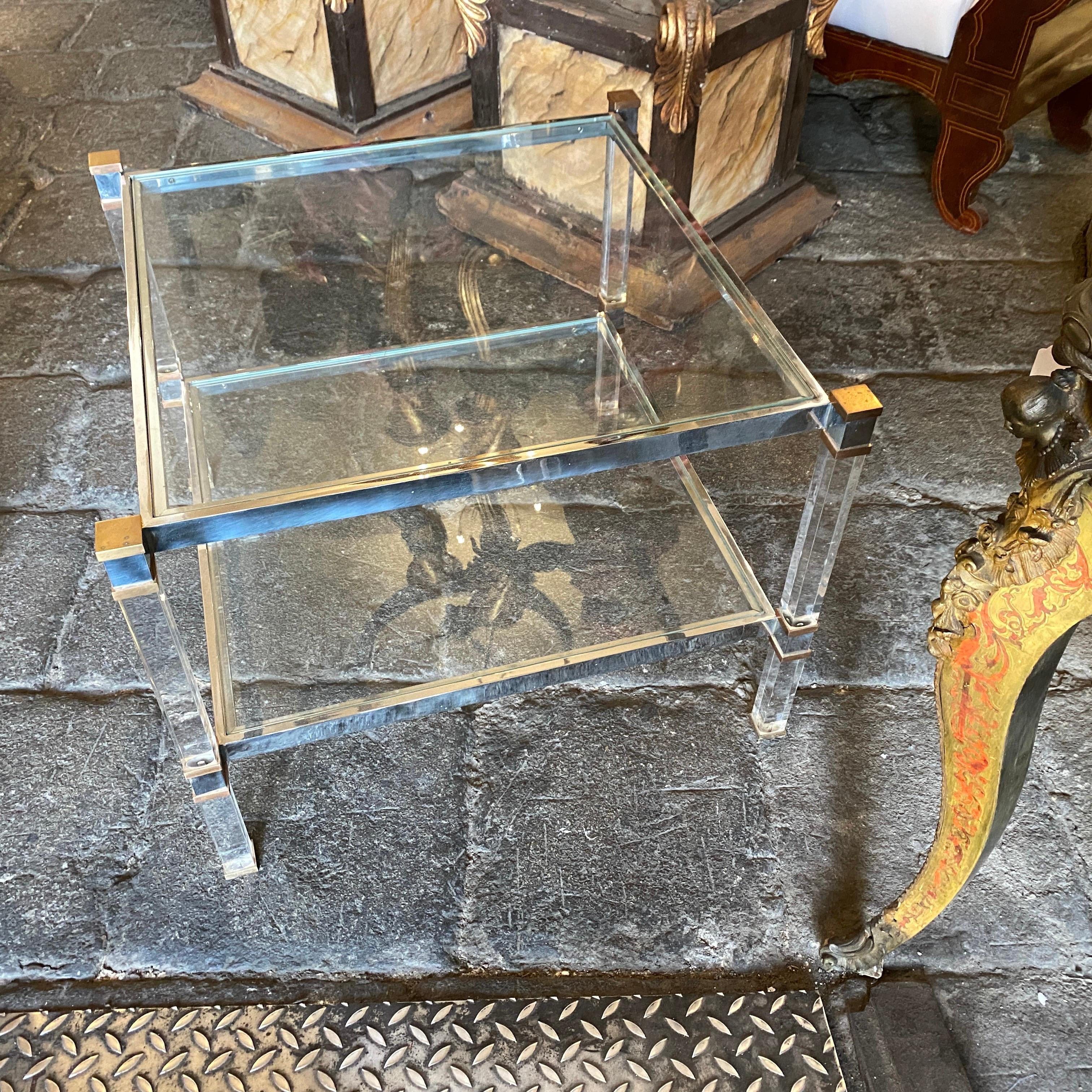 1970s Mid-Century Modern Lucite and Brass Square Italian Coffee Table 2