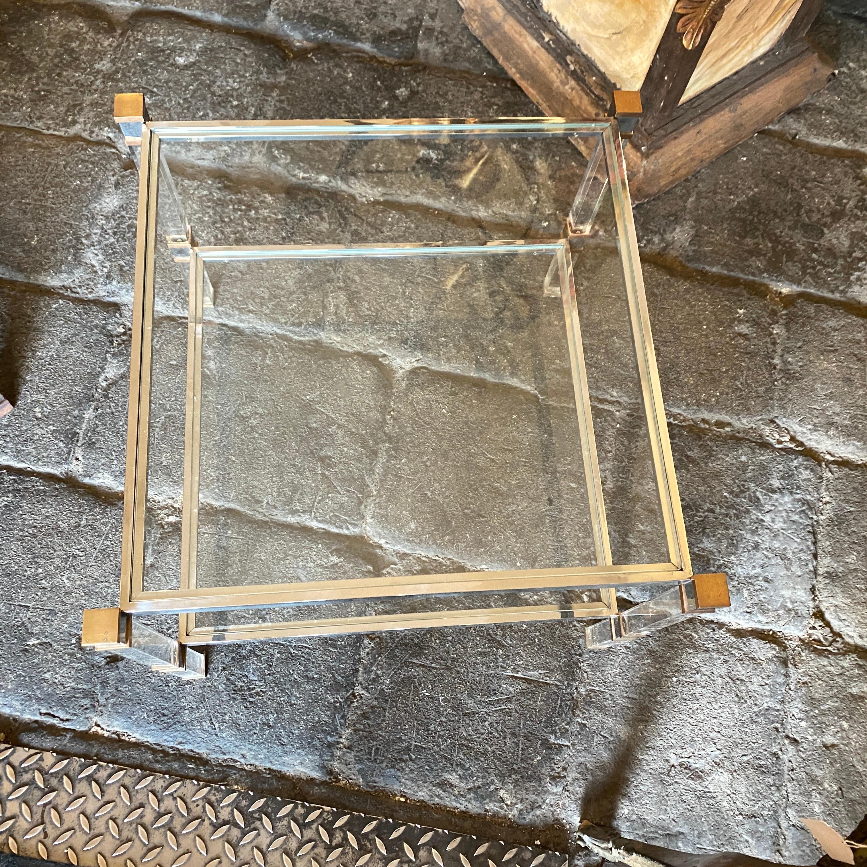 1970s Mid-Century Modern Lucite and Brass Square Italian Coffee Table 3