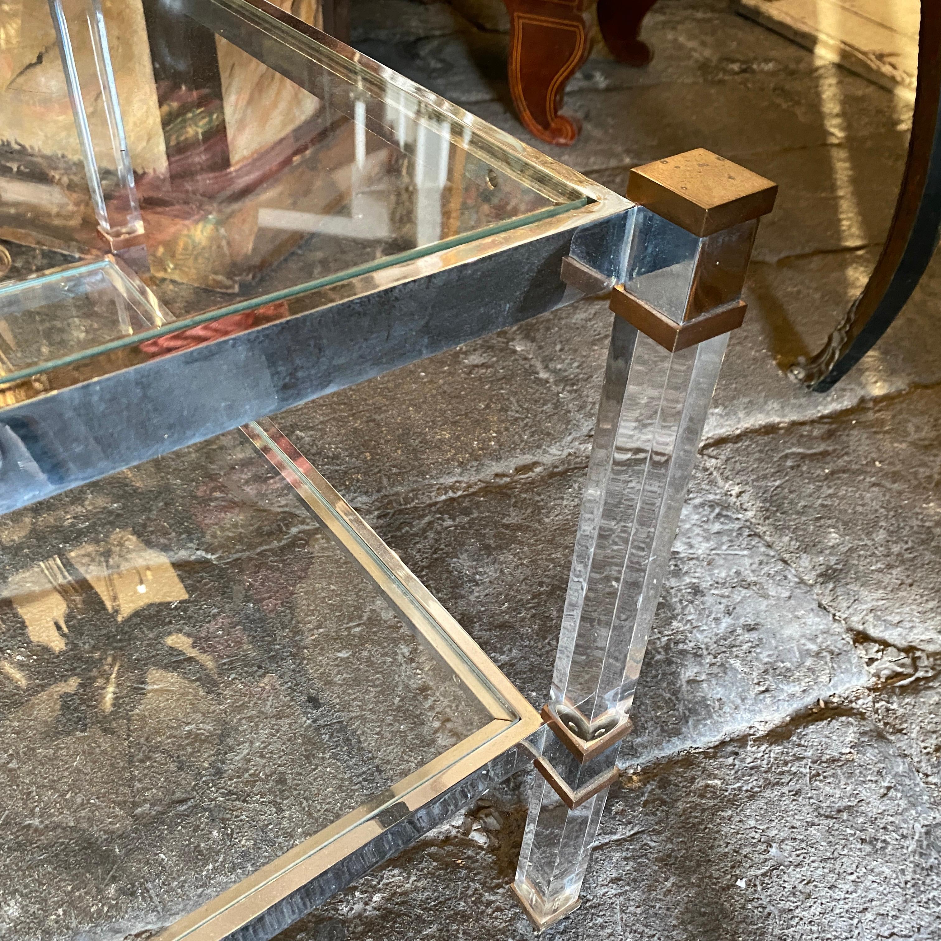 1970s Mid-Century Modern Lucite and Brass Square Italian Coffee Table 4