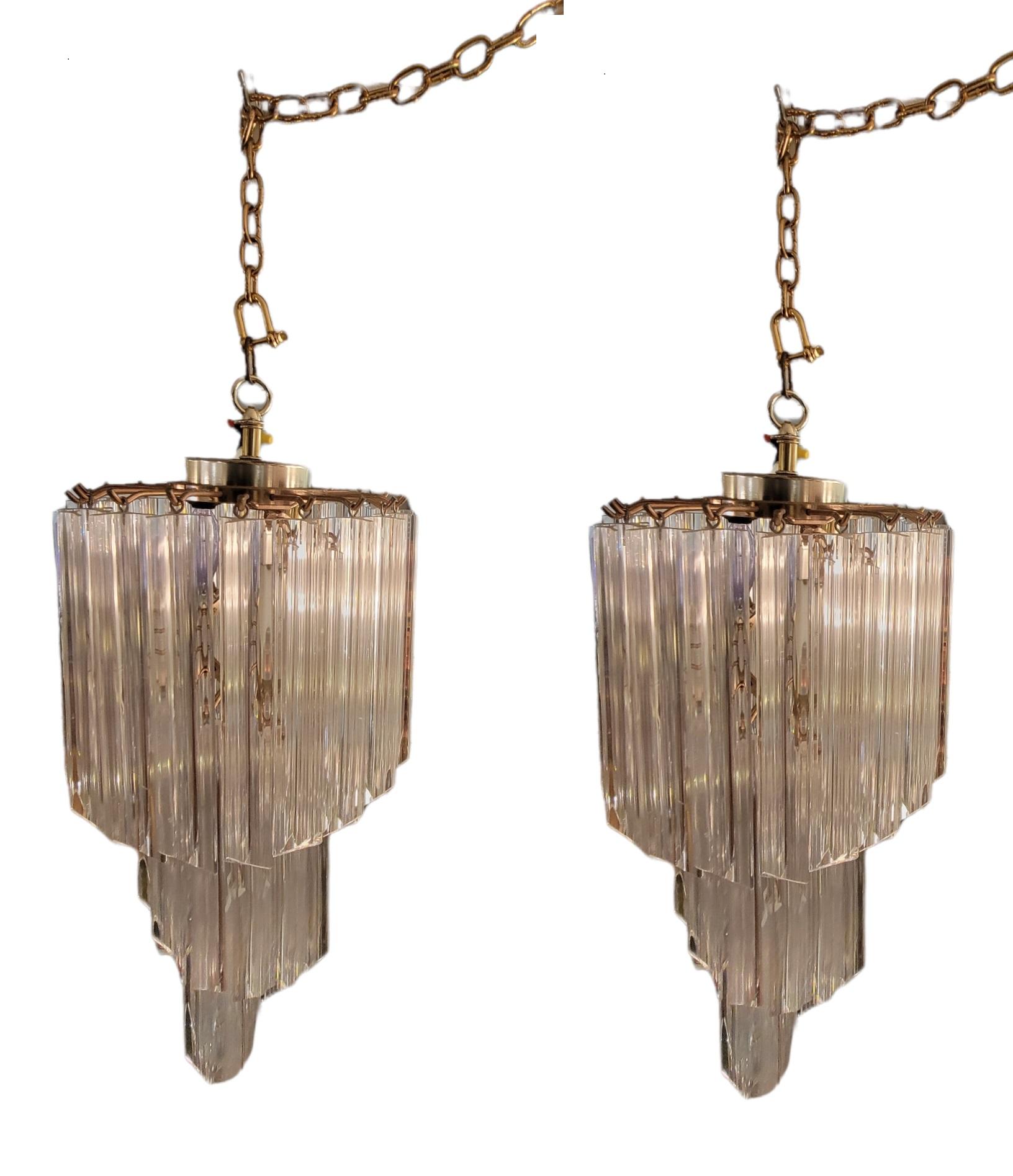 1970s Mid-Century Modern Lucite Swirl Waterfall Design Chandeliers, a Pair