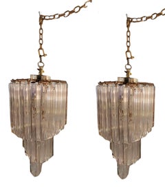 1970s Mid-Century Modern Lucite Swirl Waterfall Design Chandeliers, a Pair