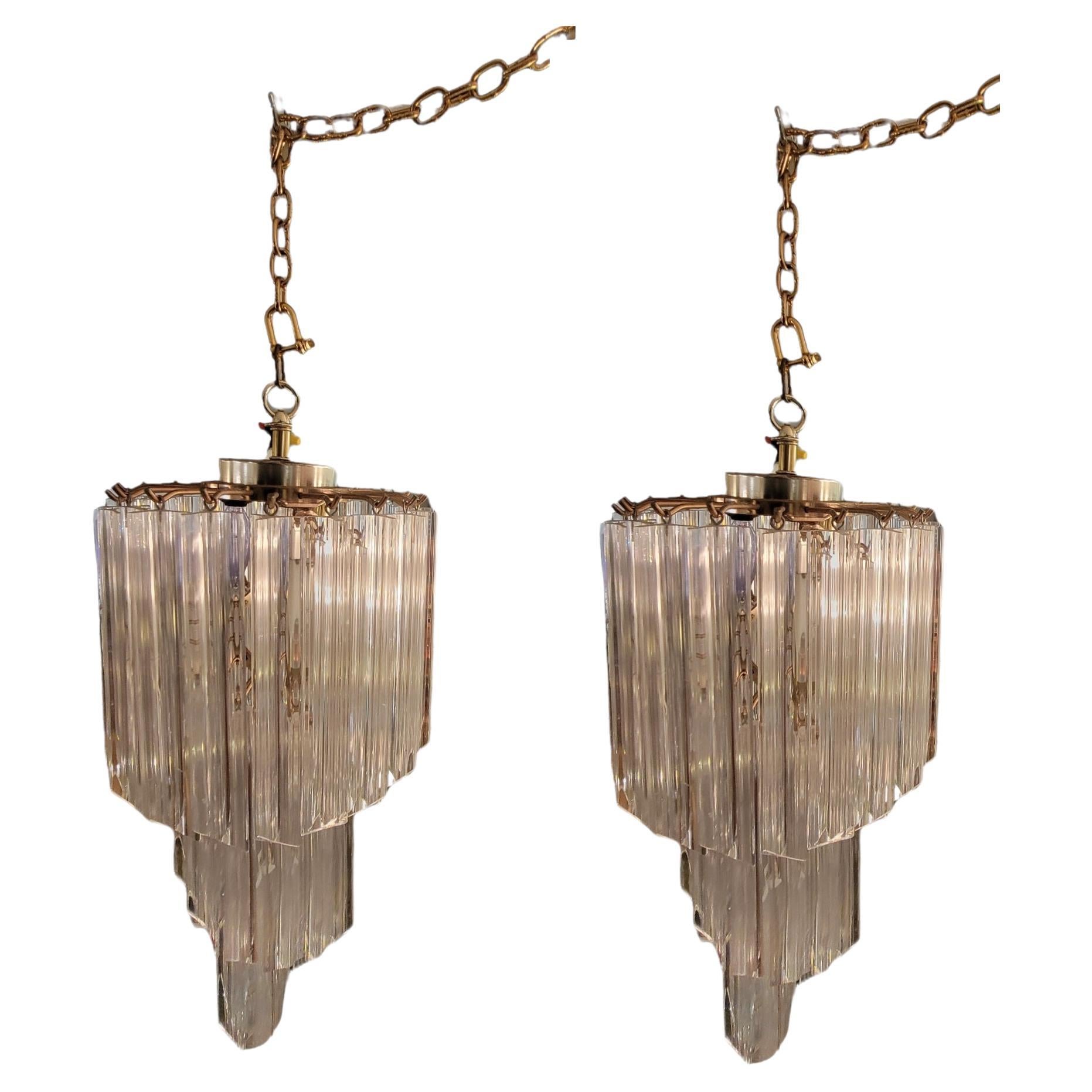 1970s Mid-Century Modern Lucite Swirl Waterfall Design Chandeliers, a Pair For Sale