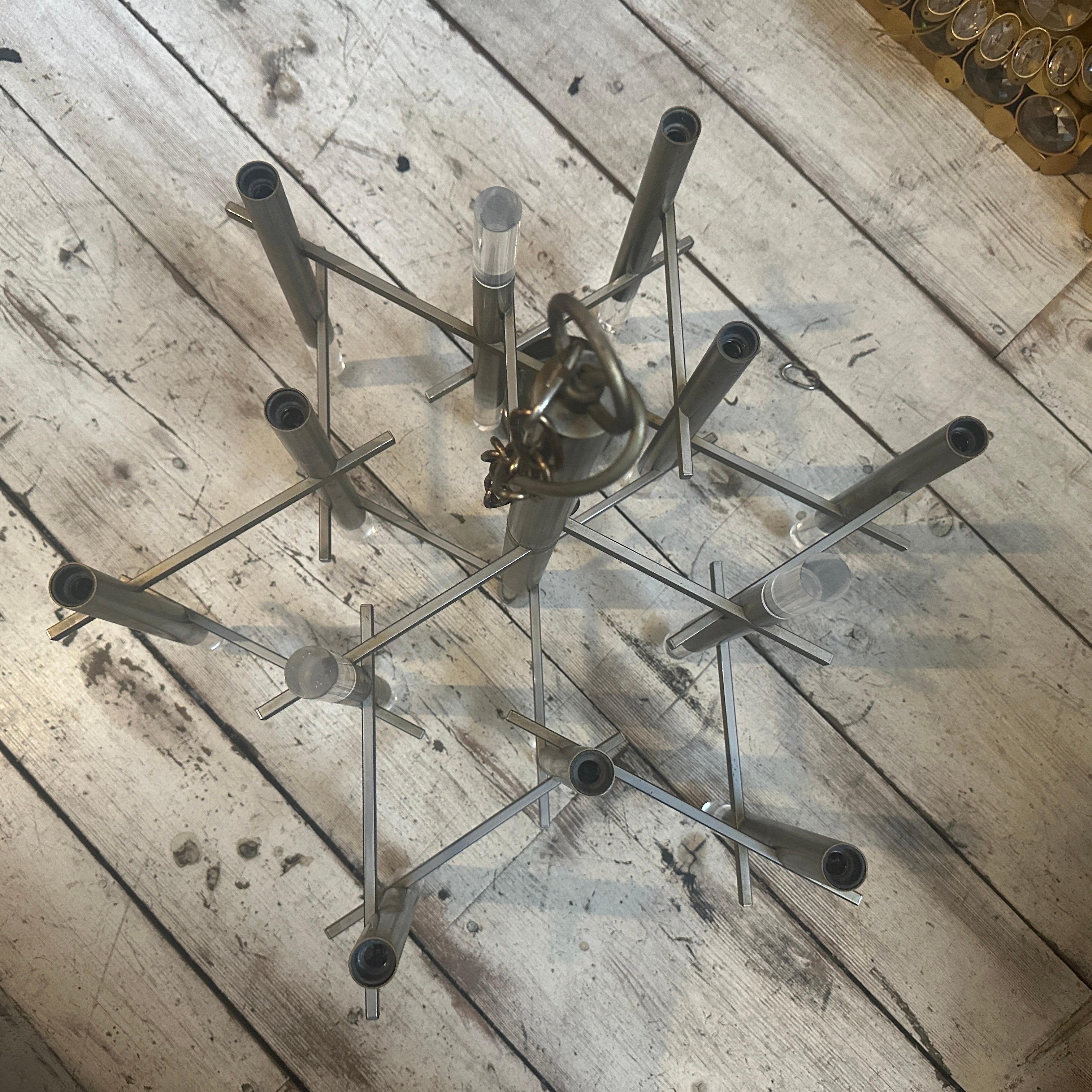 Lampadario in metallo e plexiglass di Gaetano Sciolari della metà del secolo scorso in vendita 3