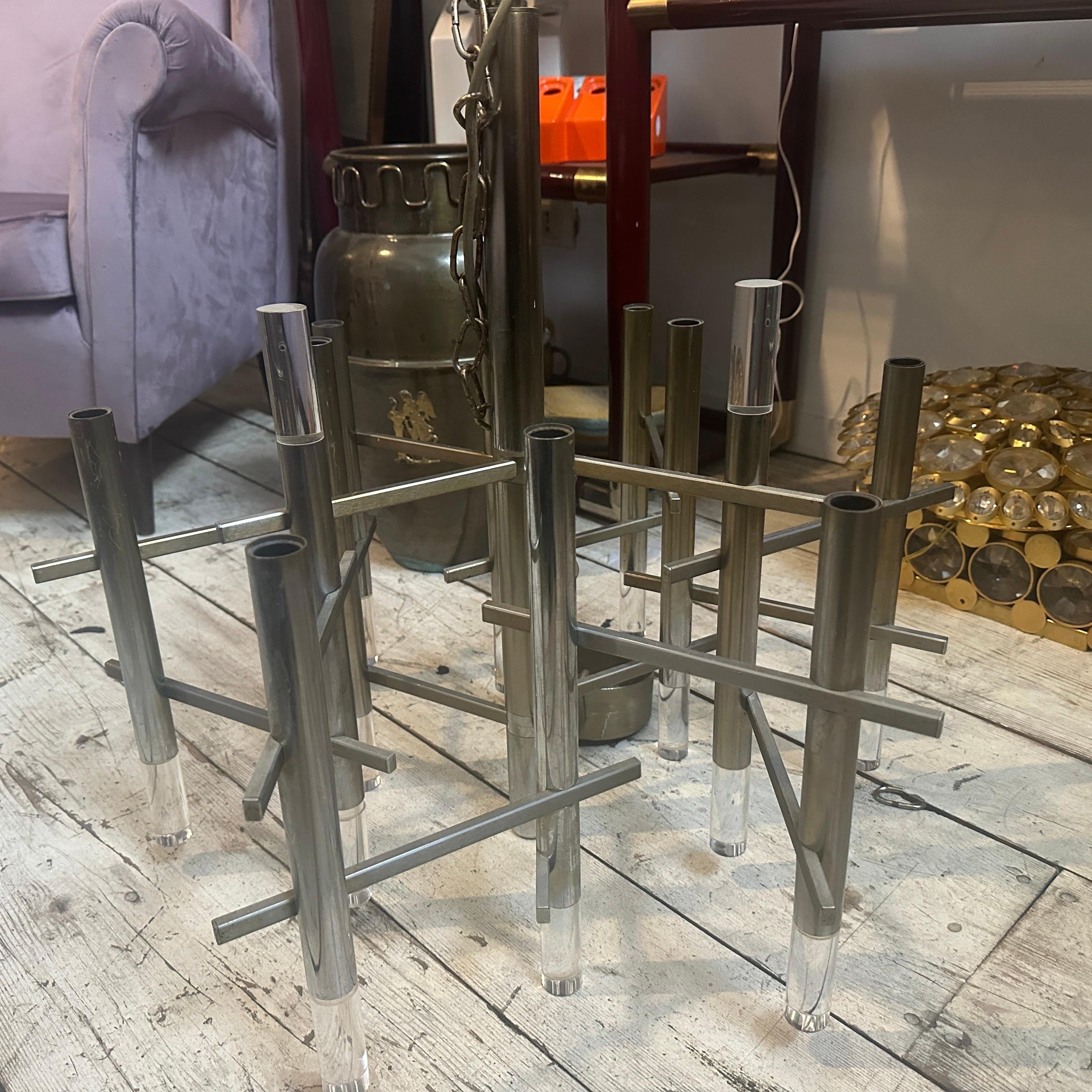 Lampadario in metallo e plexiglass di Gaetano Sciolari della metà del secolo scorso in vendita 5