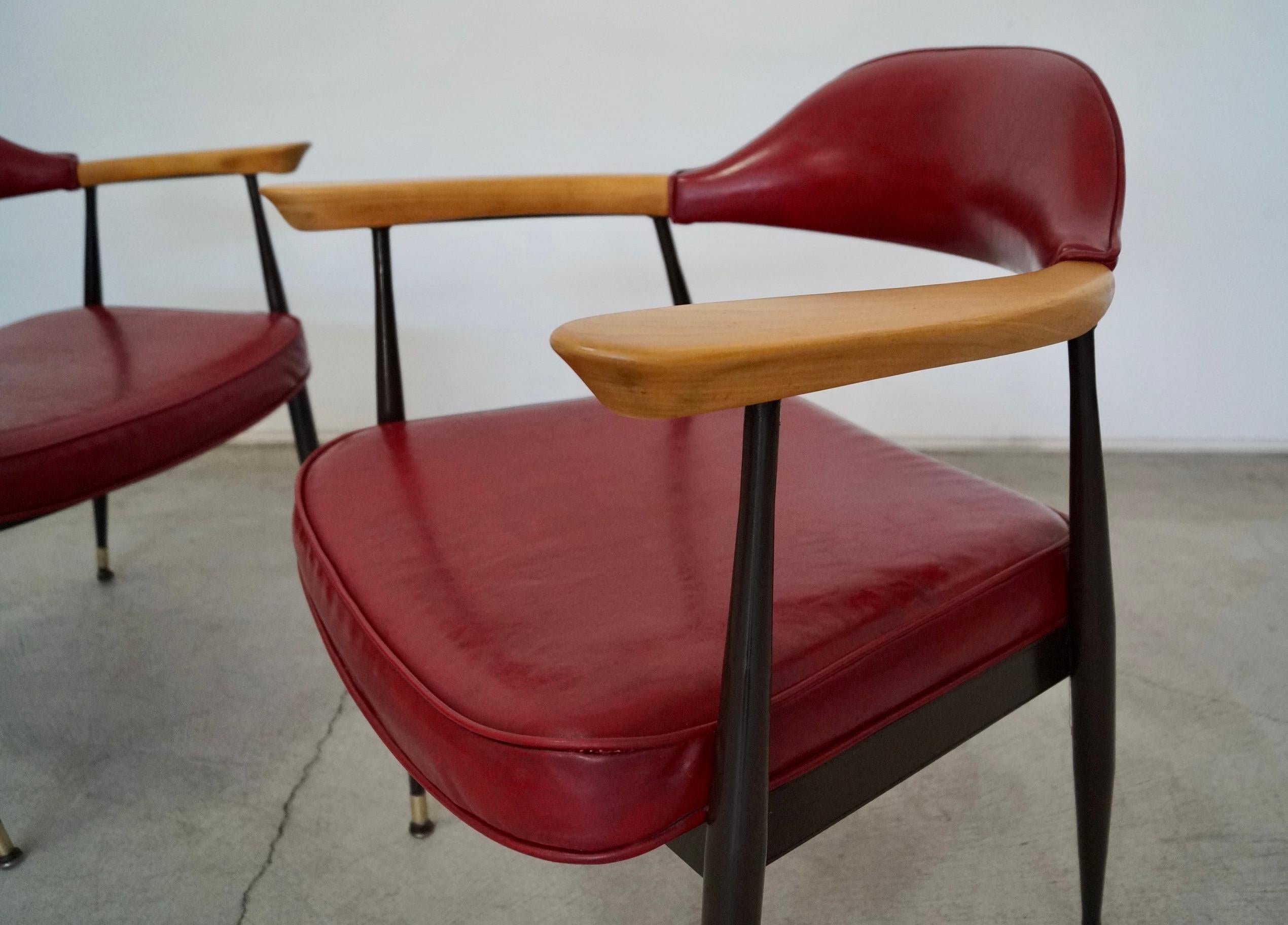 1970's Mid-Century Modern Metal & Wood Armchairs - a Pair For Sale 8
