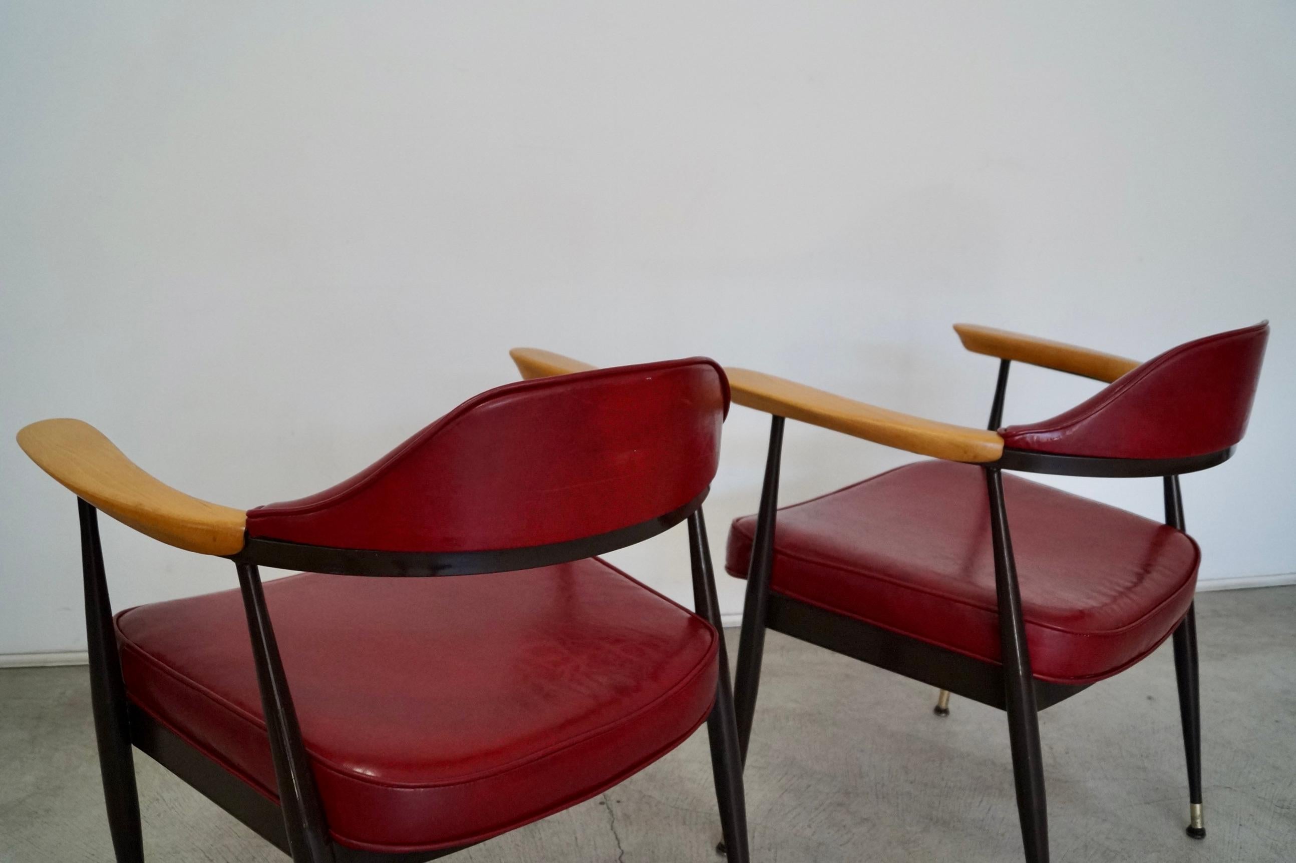 1970's Mid-Century Modern Metal & Wood Armchairs - a Pair For Sale 14