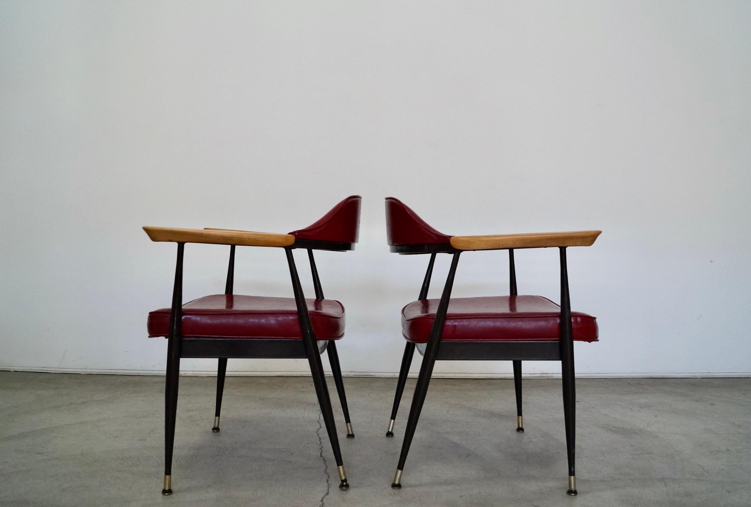 Late 20th Century 1970's Mid-Century Modern Metal & Wood Armchairs - a Pair For Sale