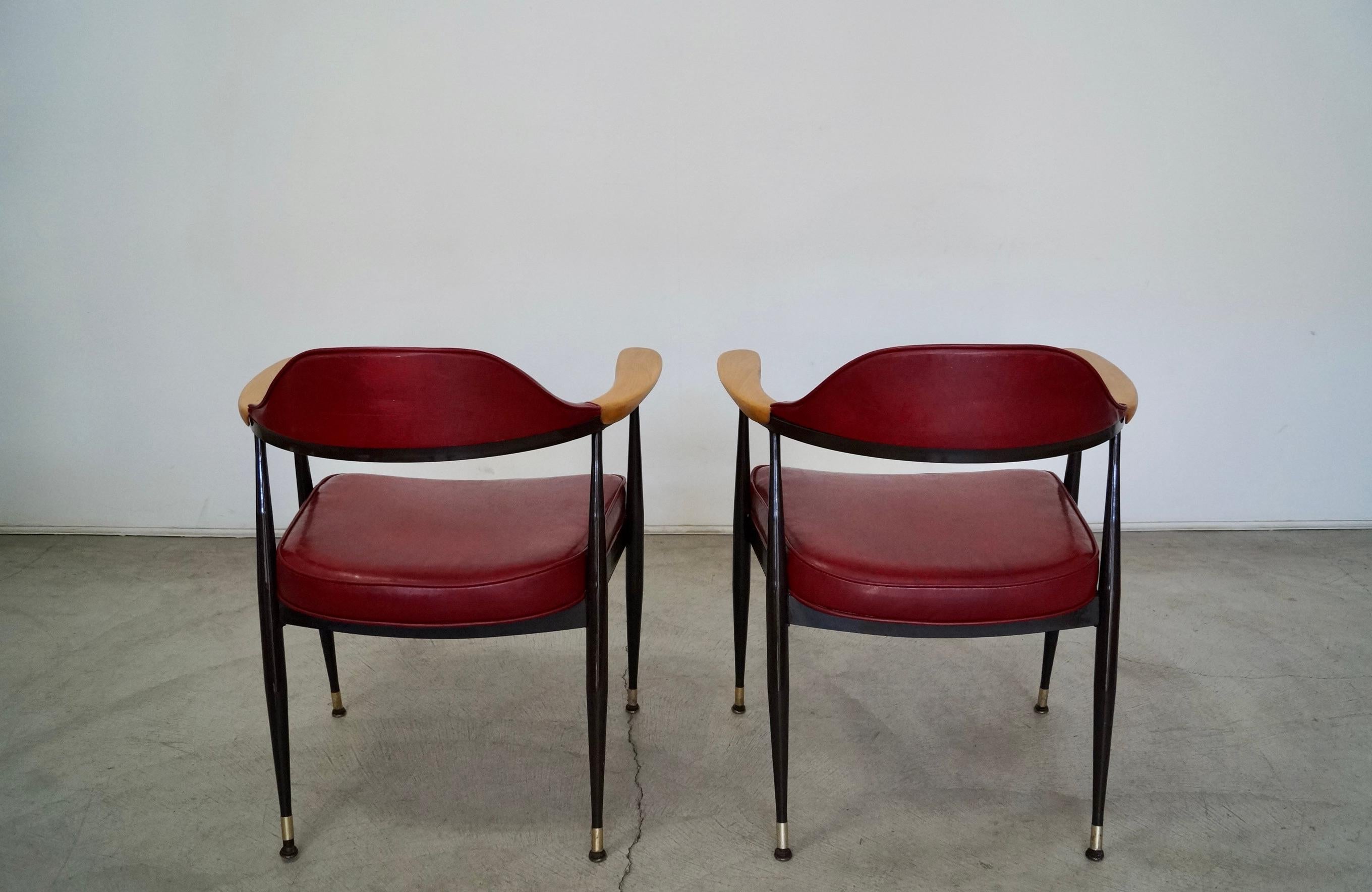 1970's Mid-Century Modern Metal & Wood Armchairs - a Pair For Sale 1