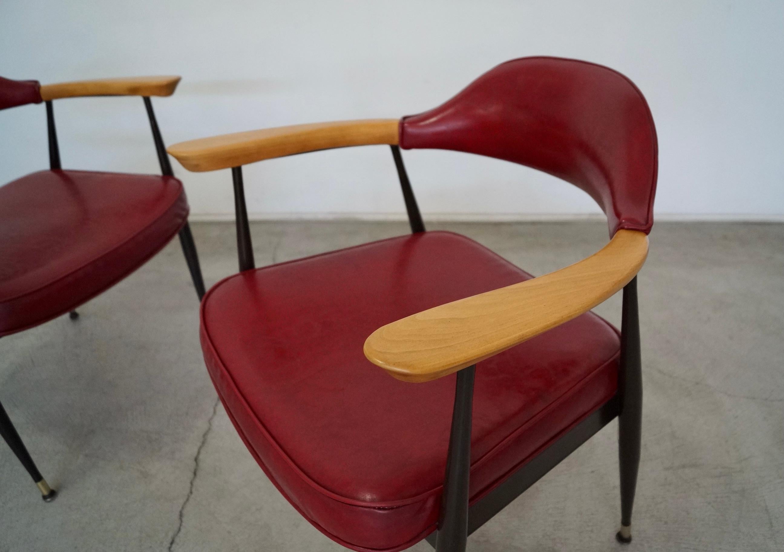 1970's Mid-Century Modern Metal & Wood Armchairs - a Pair For Sale 4