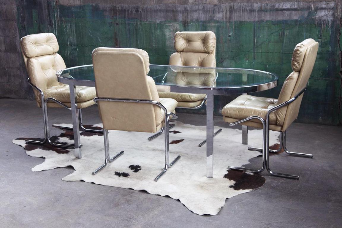 Mid-Century Modern 1970s Mid-Century Dia Chrome & Glass Dining Conference Table For Sale