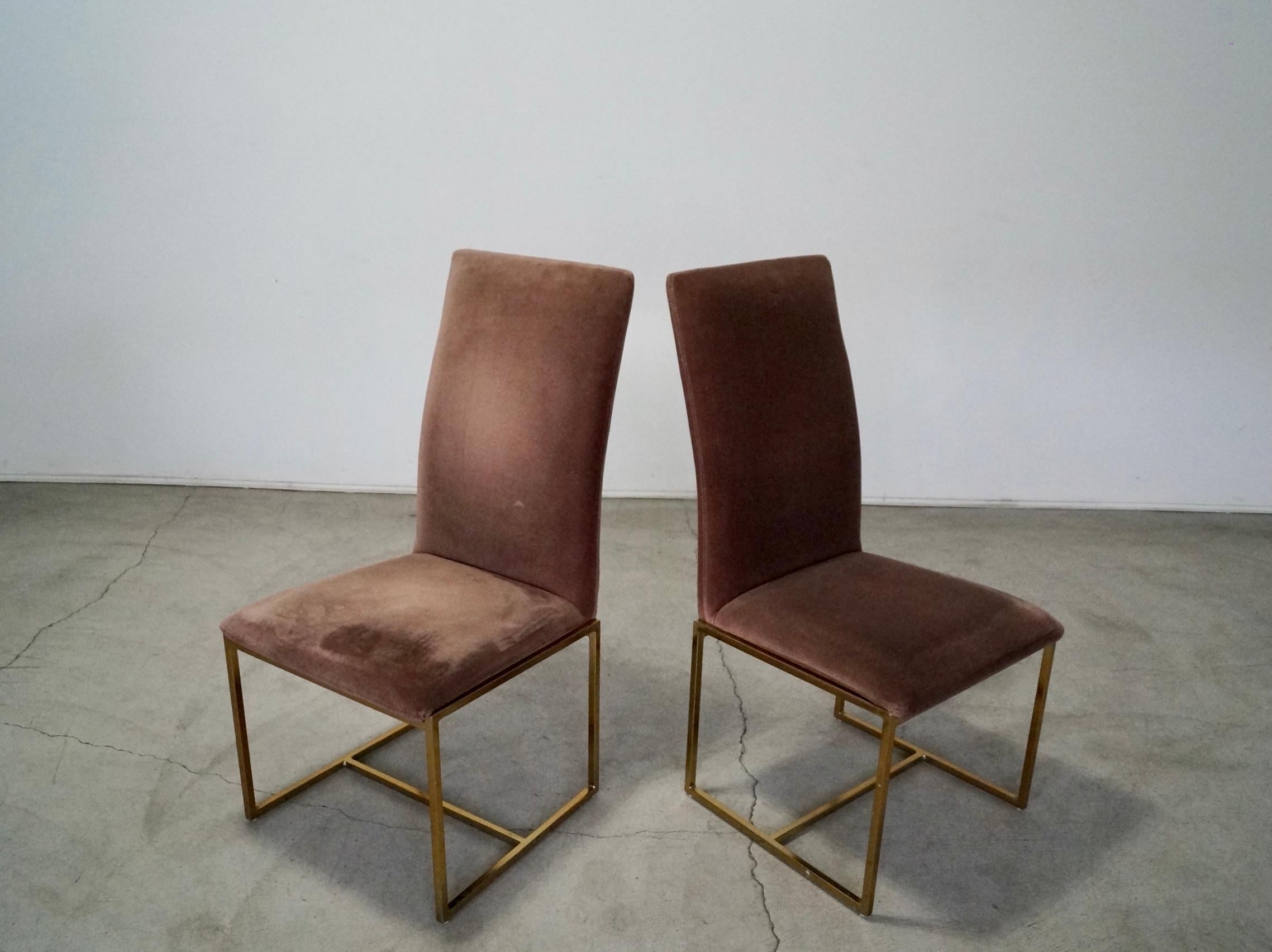 American 1970's Mid-Century Modern Milo Baughman Style Brass Dining Chairs - a Pair For Sale