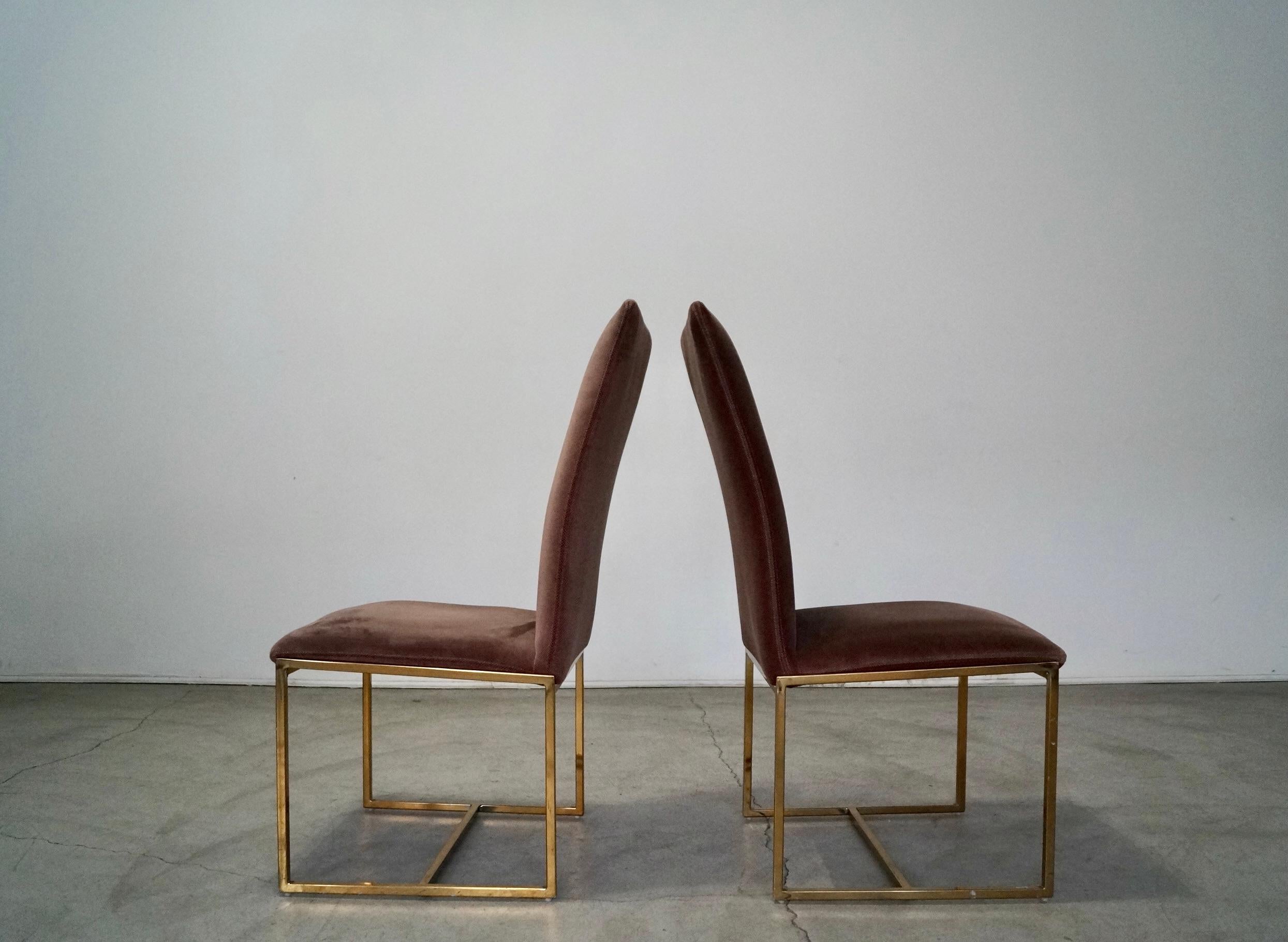 Fin du 20e siècle Paire de chaises de salle à manger en laiton de style Milo Baughman, mi-siècle moderne, années 1970 en vente