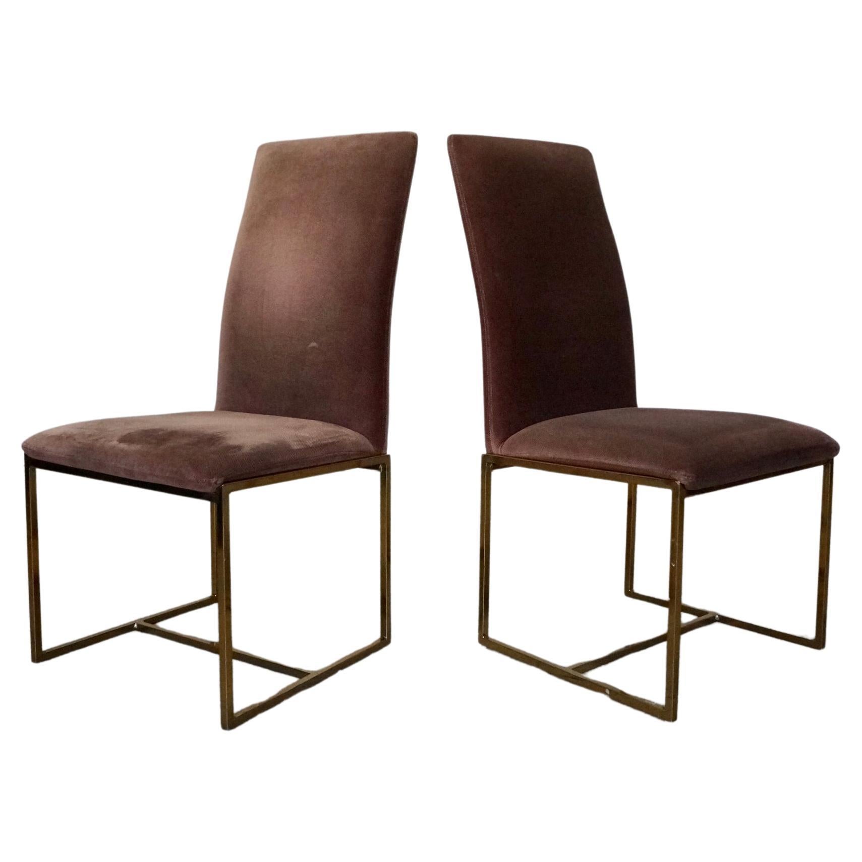 1970's Mid-Century Modern Milo Baughman Style Brass Dining Chairs - a Pair