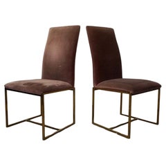 1970's Mid-Century Modern Milo Baughman Style Brass Dining Chairs - a Pair