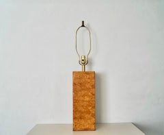 1970's Mid-Century Modern Milo Baughman Style Burl Wood & Brass Table Lamp