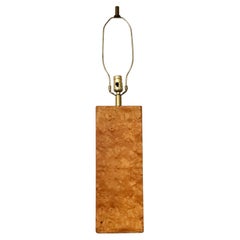 1970's Mid-Century Modern Milo Baughman Style Burl Wood & Brass Table Lamp