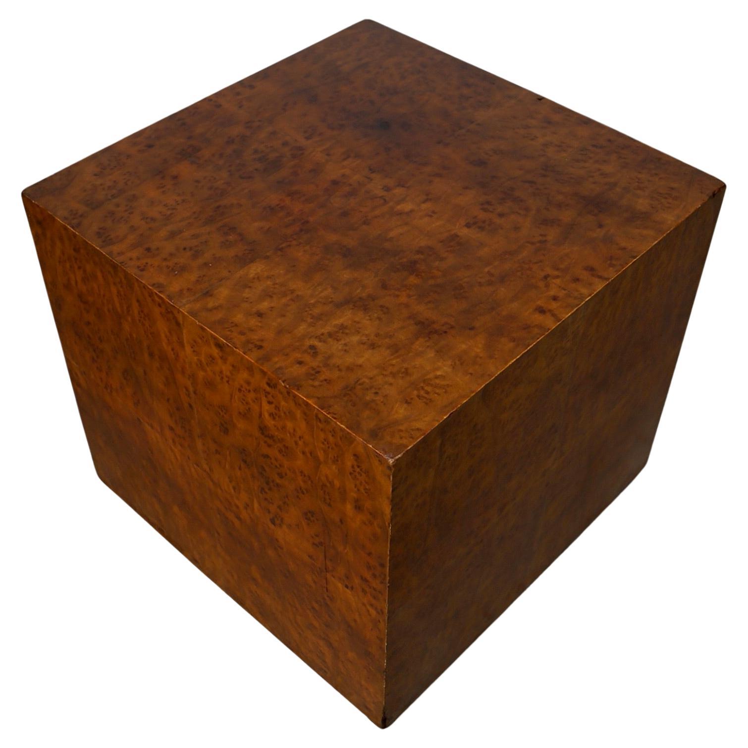 1970's Mid-Century Modern Milo Baughman Style Burl Wood End Table / Stand