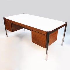 1970s Mid-Century Modern Minimalist Walnut & Chrome Executive Desk by Jens Risom