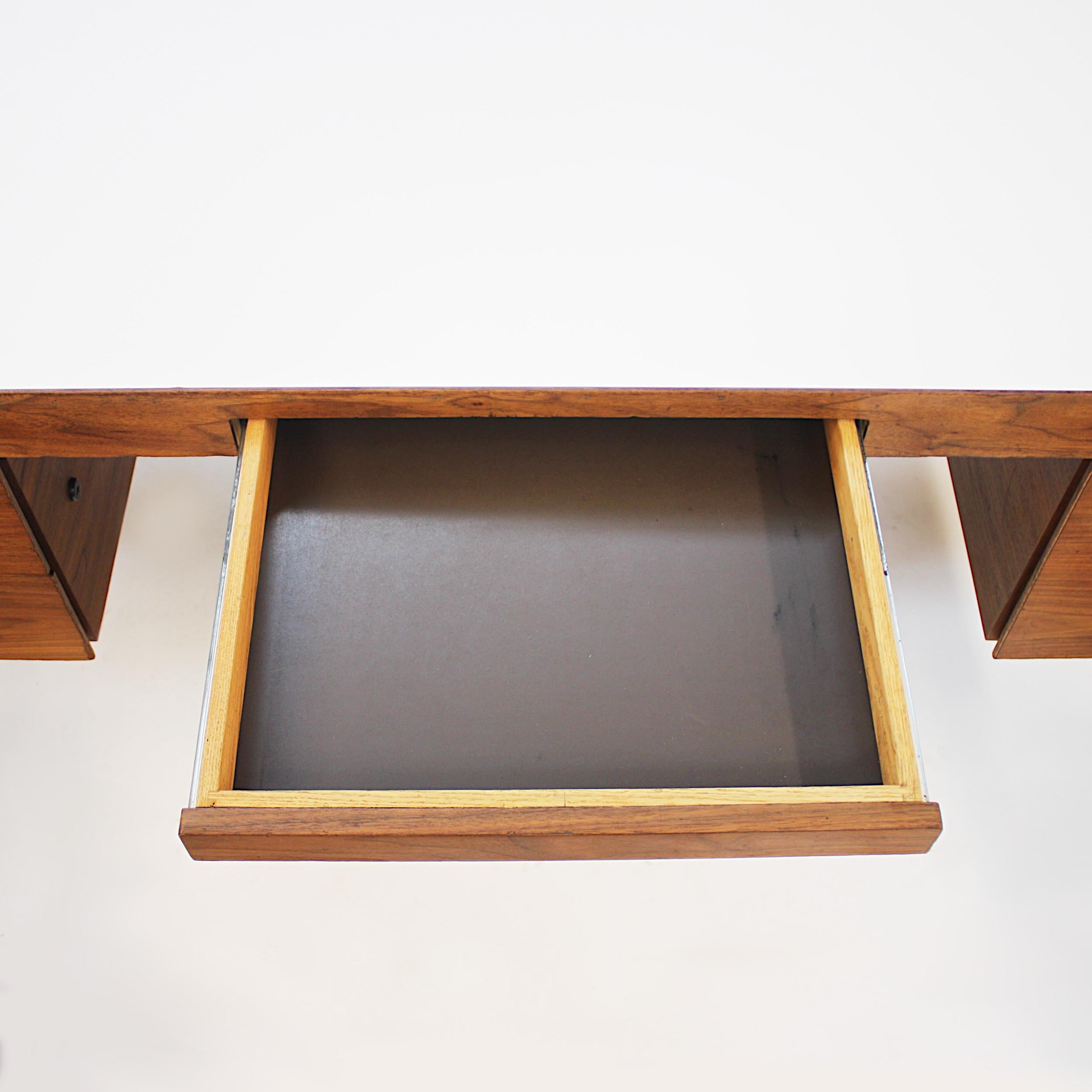 Veneer 1970s Mid-Century Modern Minimalist Walnut & Chrome Executive Desk by Jens Risom