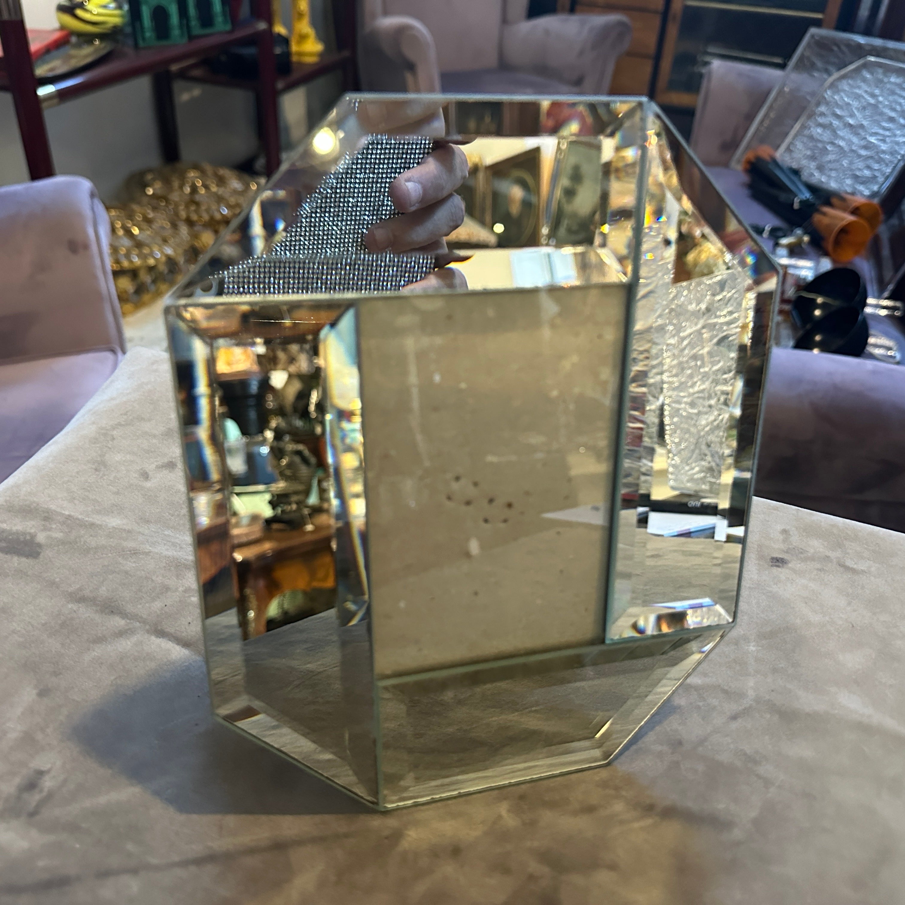 Art déco Cadre octogonal italien en verre et miroir des années 1970 en vente