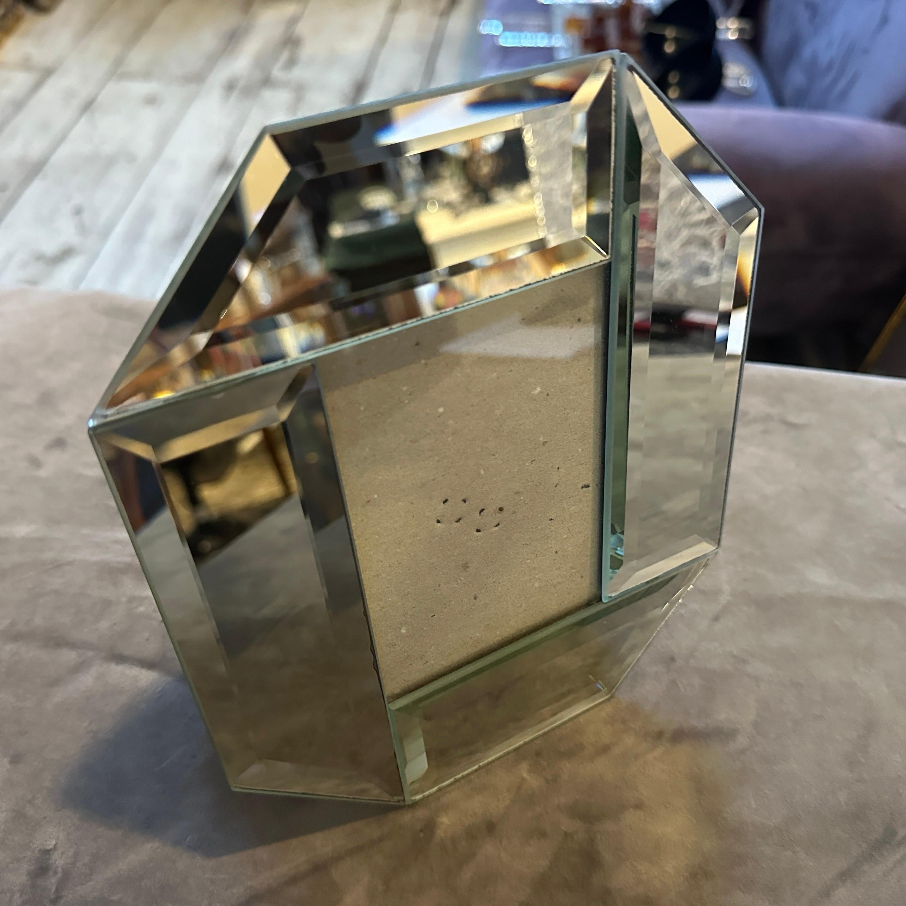 Fait main Cadre octogonal italien en verre et miroir des années 1970 en vente