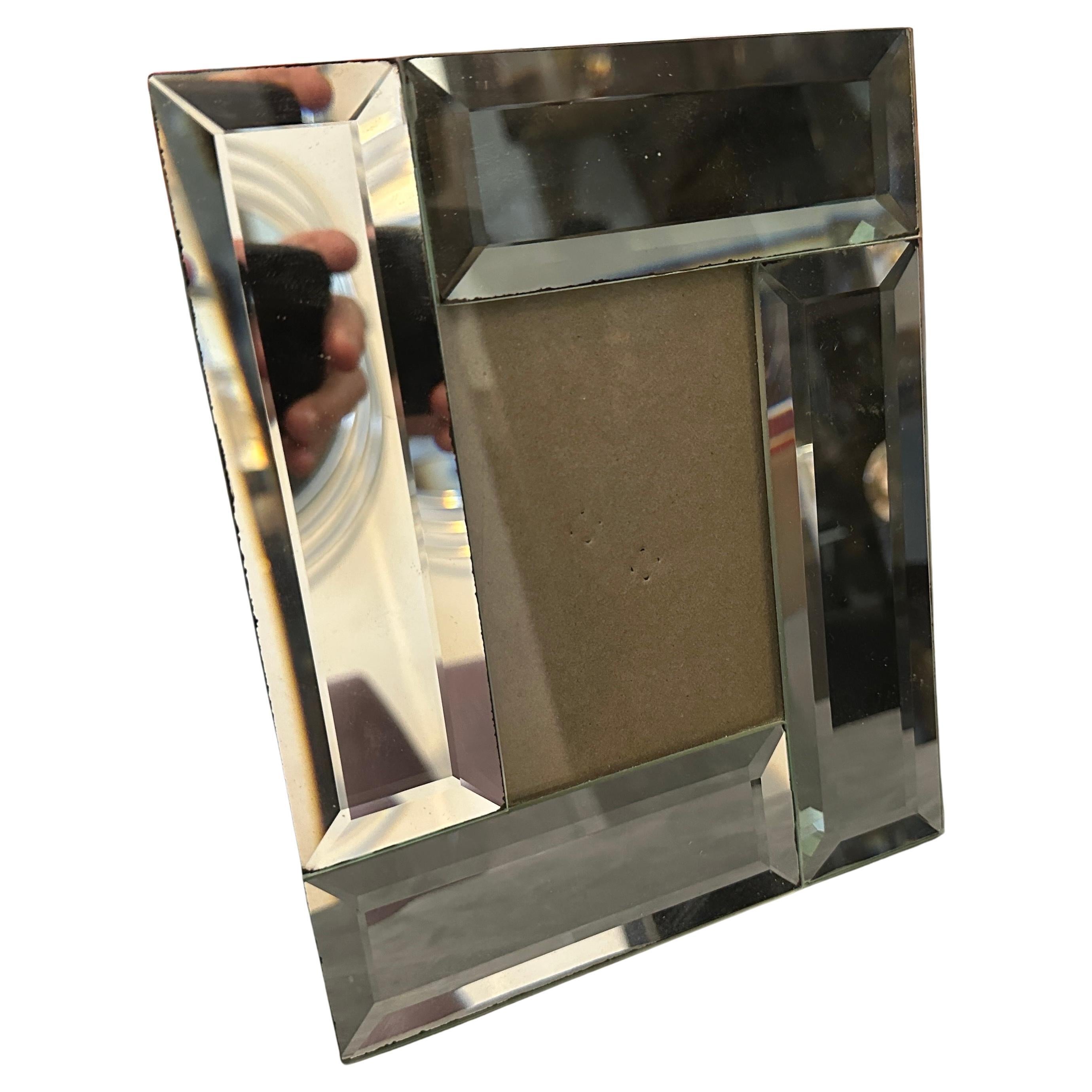 Cadre photo italien en verre et miroir des années 1970, d'une grande modernité