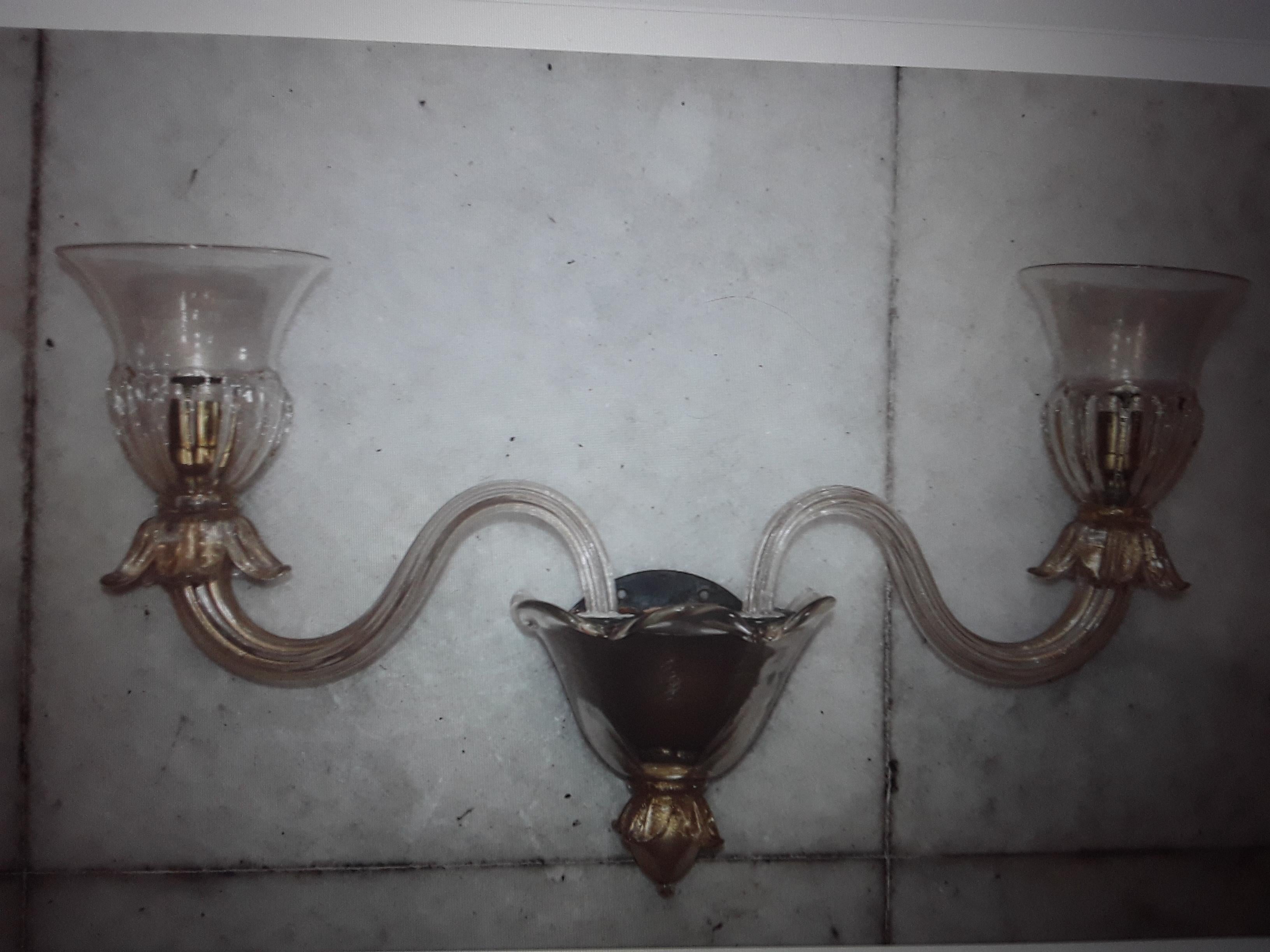 1970's Mid Century Modern Murano Barovier & Toso Gold Dust Wall Sconce For Sale 3