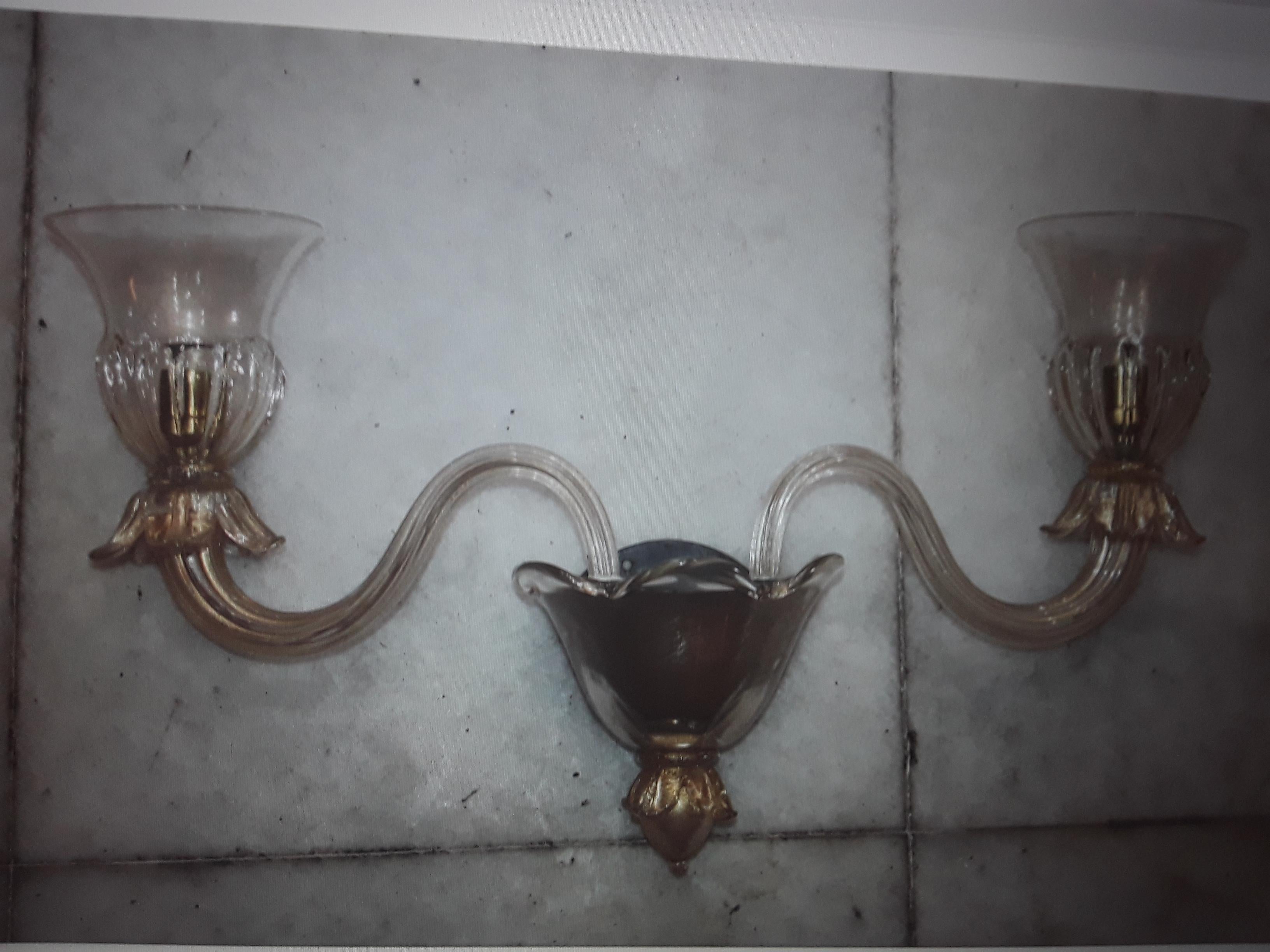 Mid-Century Modern 1970's Mid Century Modern Murano Barovier & Toso Gold Dust Wall Sconce For Sale