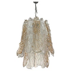 1970s Mid-Century Modern Brown and Clear Murano Glass Chandelier by Mazzega