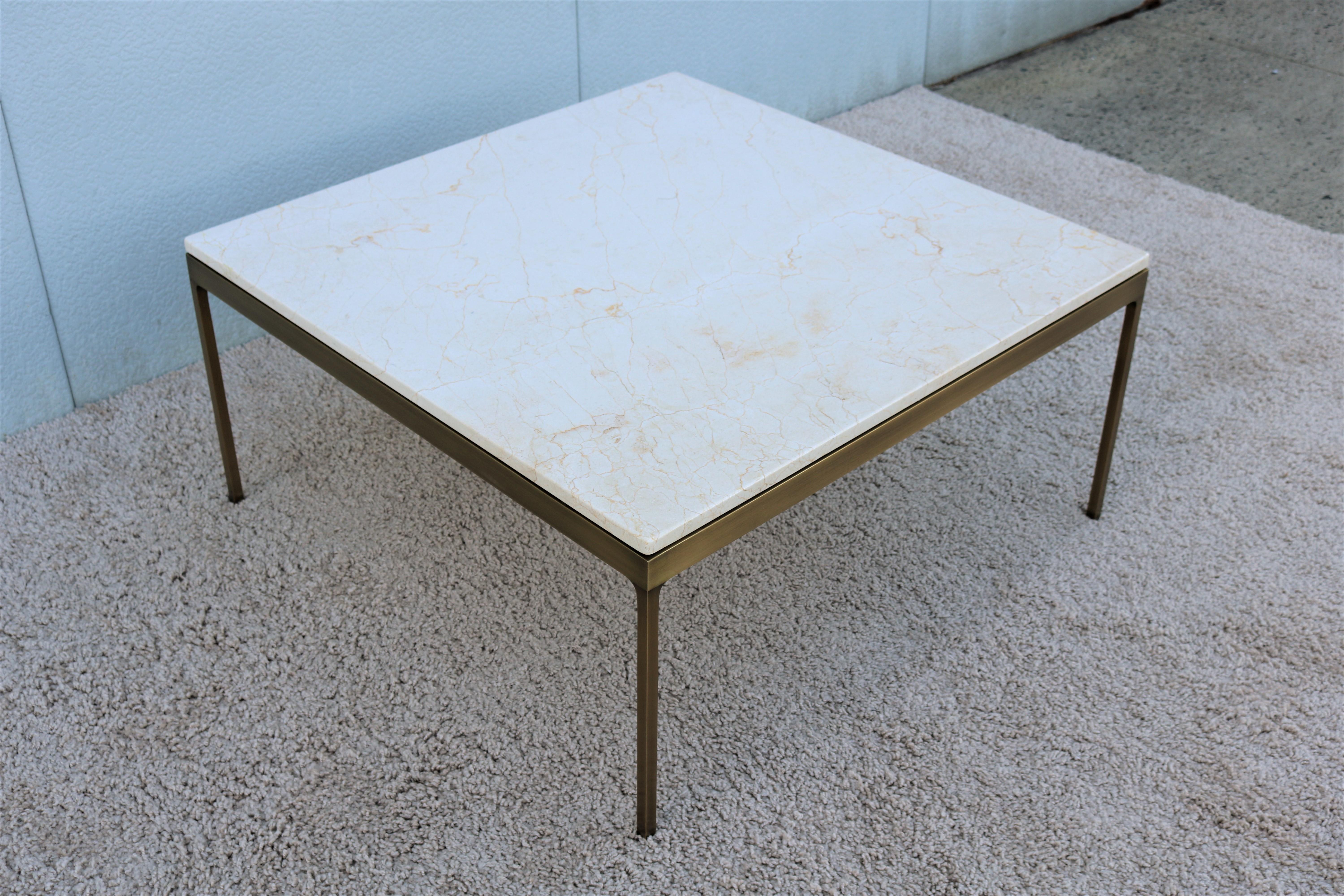 1970s Mid-Century Modern Nicos Zographos Brass and Marble Square Coffee Table 4