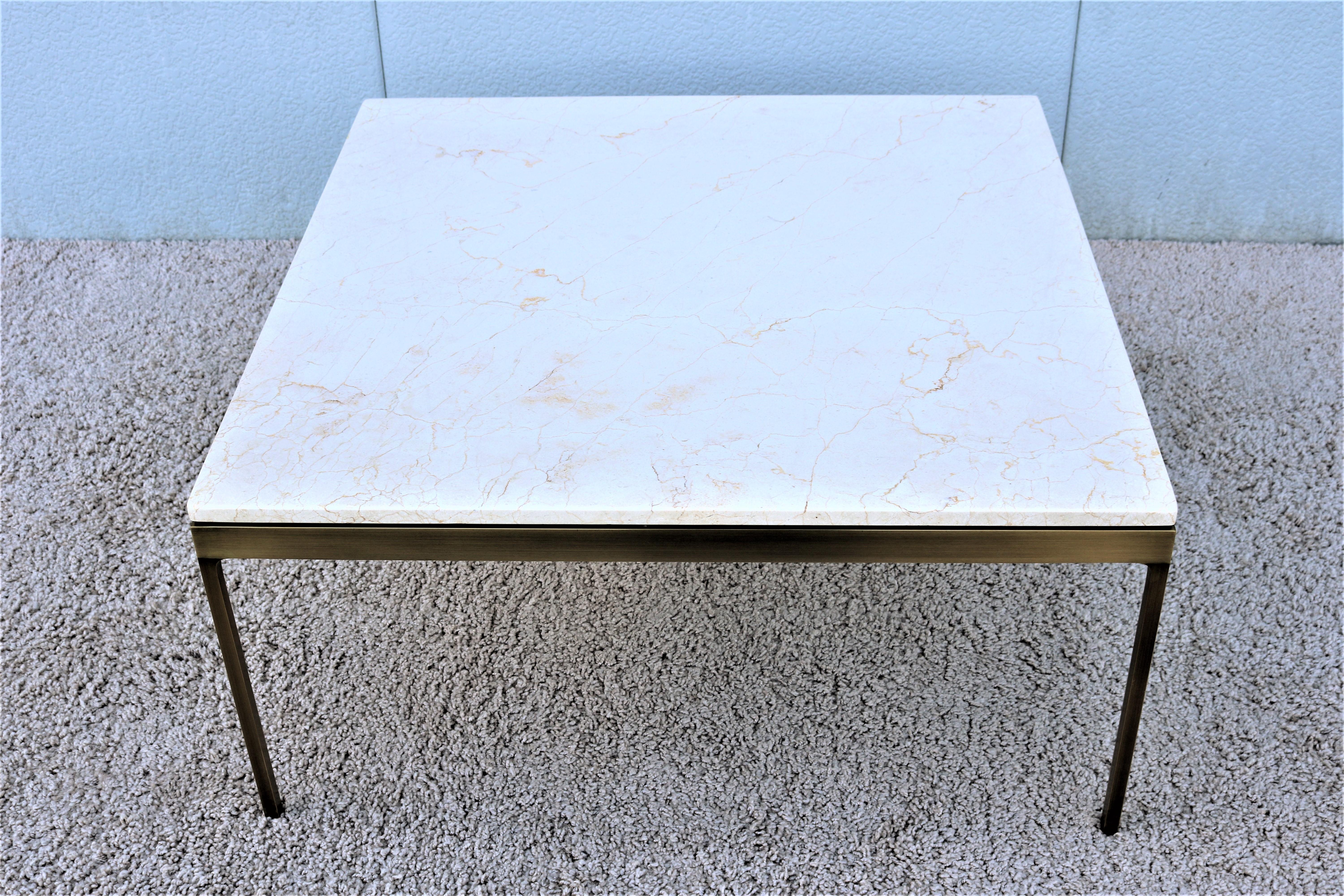 American 1970s Mid-Century Modern Nicos Zographos Brass and Marble Square Coffee Table