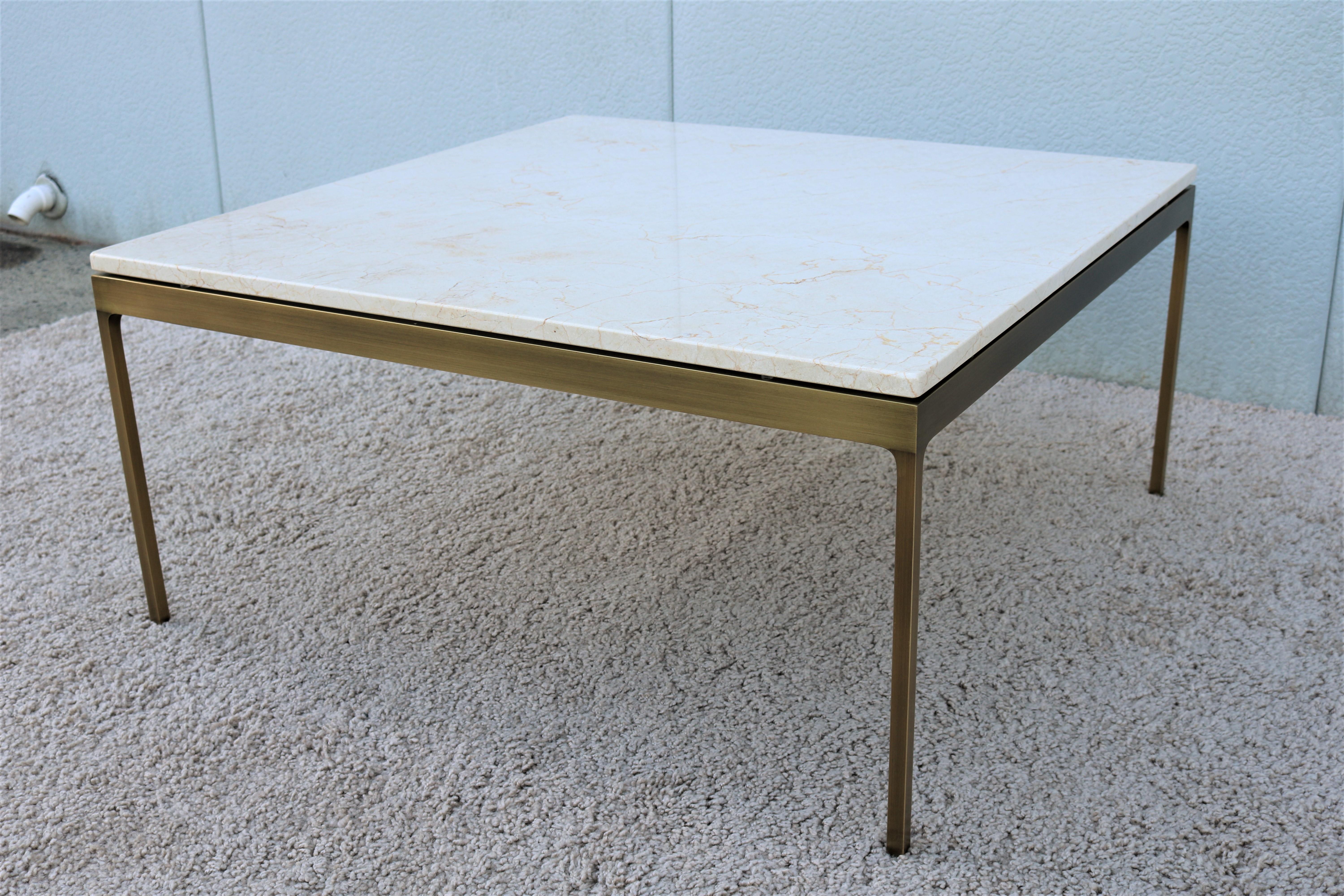 1970s Mid-Century Modern Nicos Zographos Brass and Marble Square Coffee Table In Good Condition In Secaucus, NJ