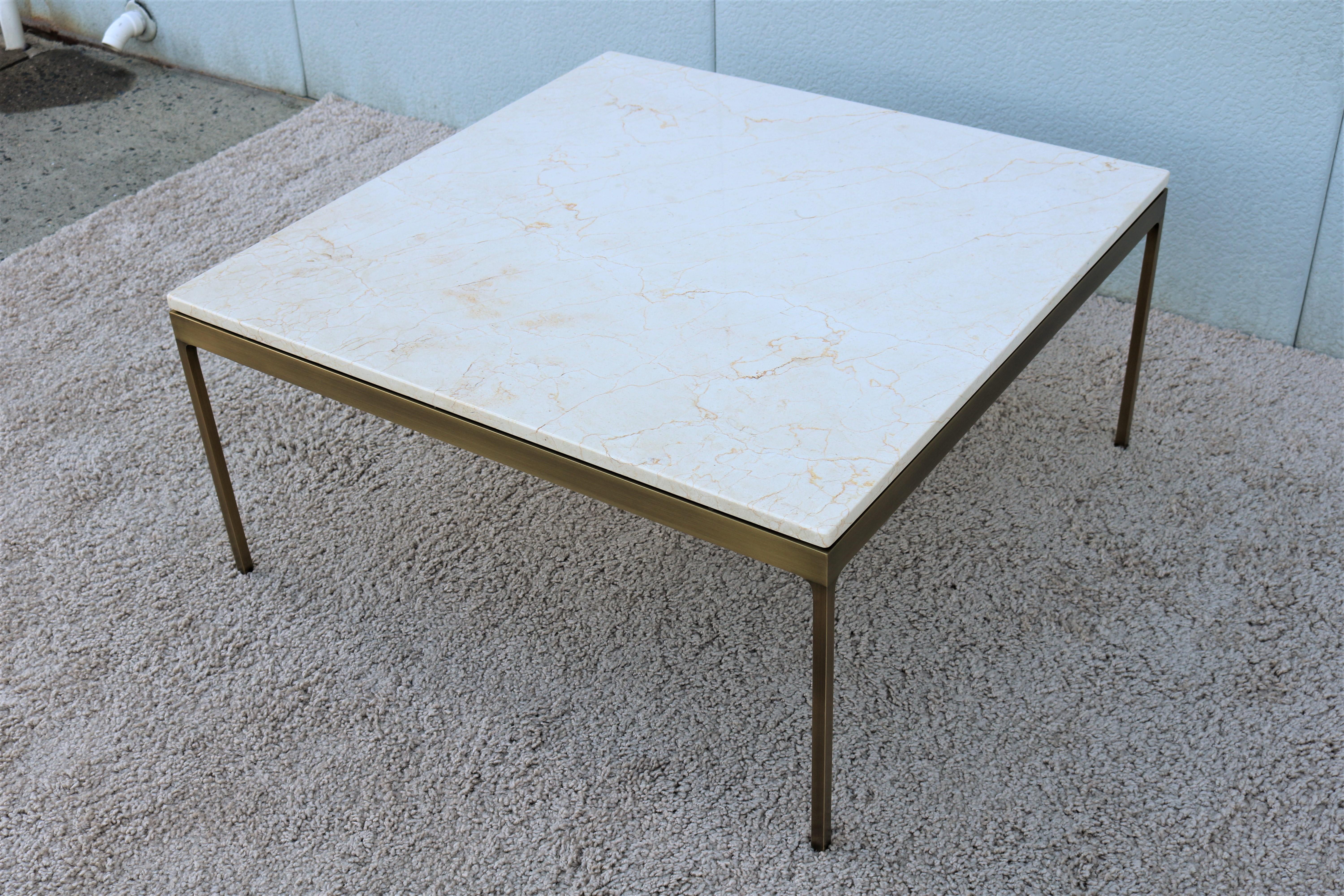 Late 20th Century 1970s Mid-Century Modern Nicos Zographos Brass and Marble Square Coffee Table