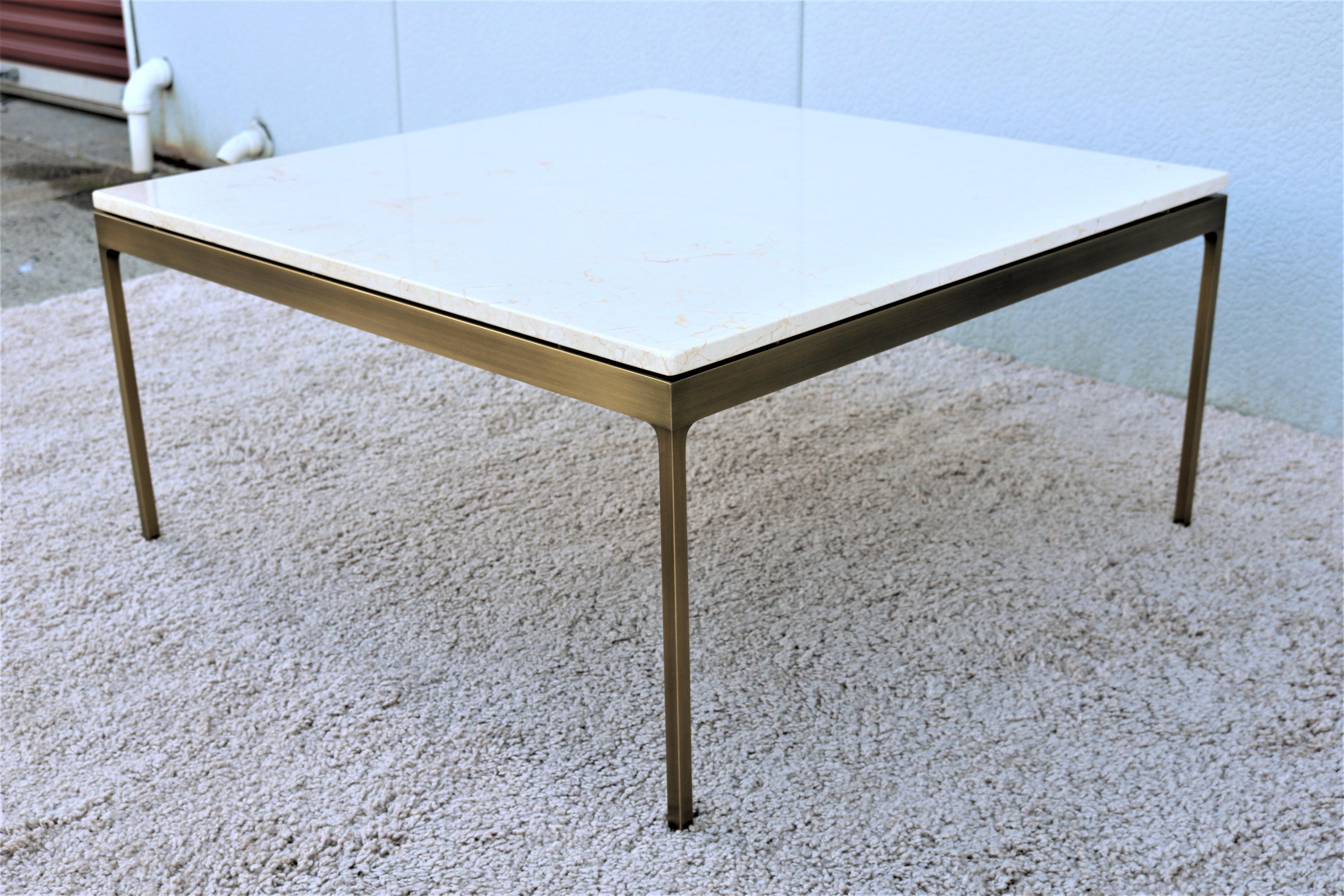 1970s Mid-Century Modern Nicos Zographos Brass and Marble Square Coffee Table 1