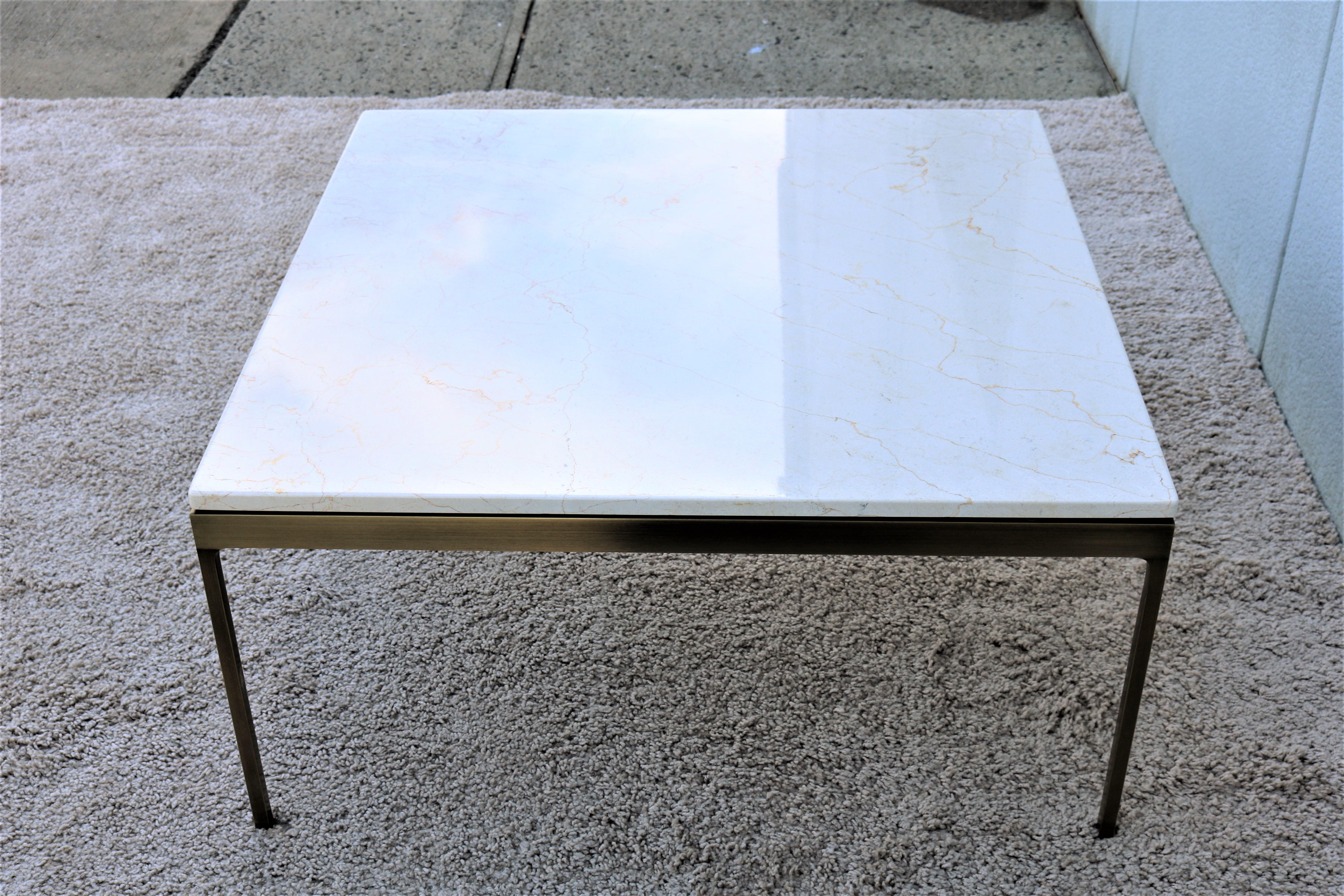1970s Mid-Century Modern Nicos Zographos Brass and Marble Square Coffee Table 2