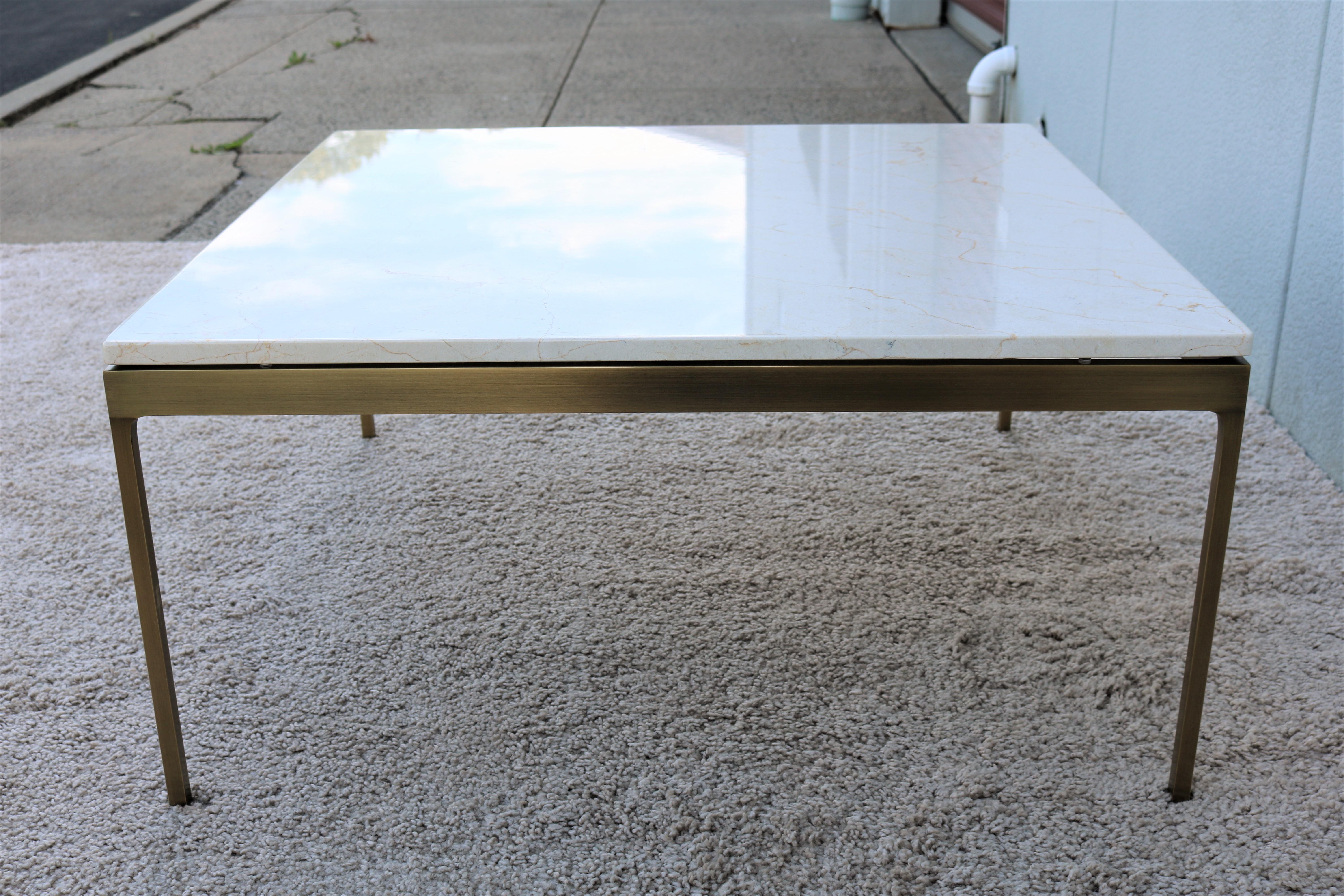1970s Mid-Century Modern Nicos Zographos Brass and Marble Square Coffee Table 3