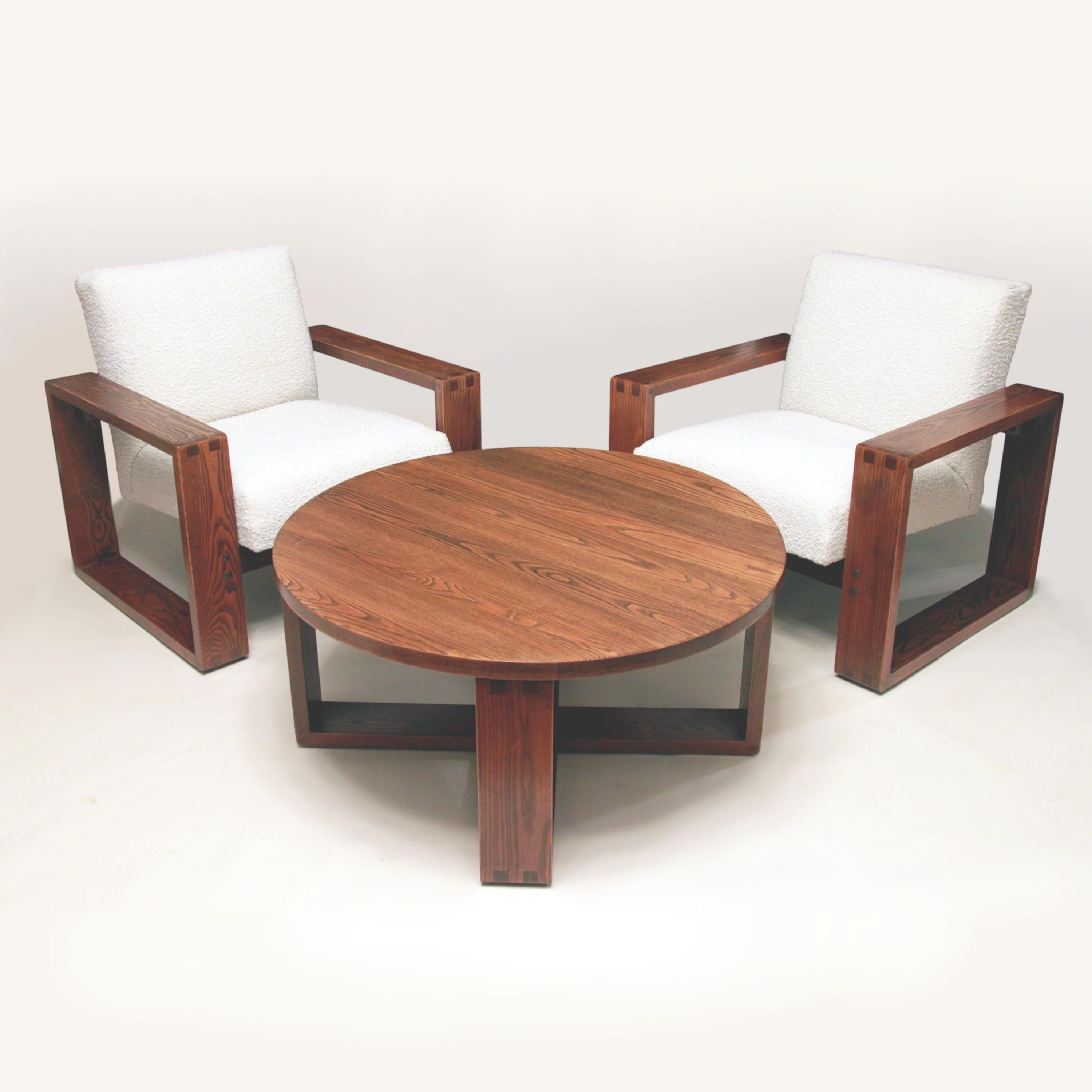 Mid-Century Modern 1970s Mid Century Modern Oak Lounge Club Chairs & Coffee Table by Hans Krieks For Sale