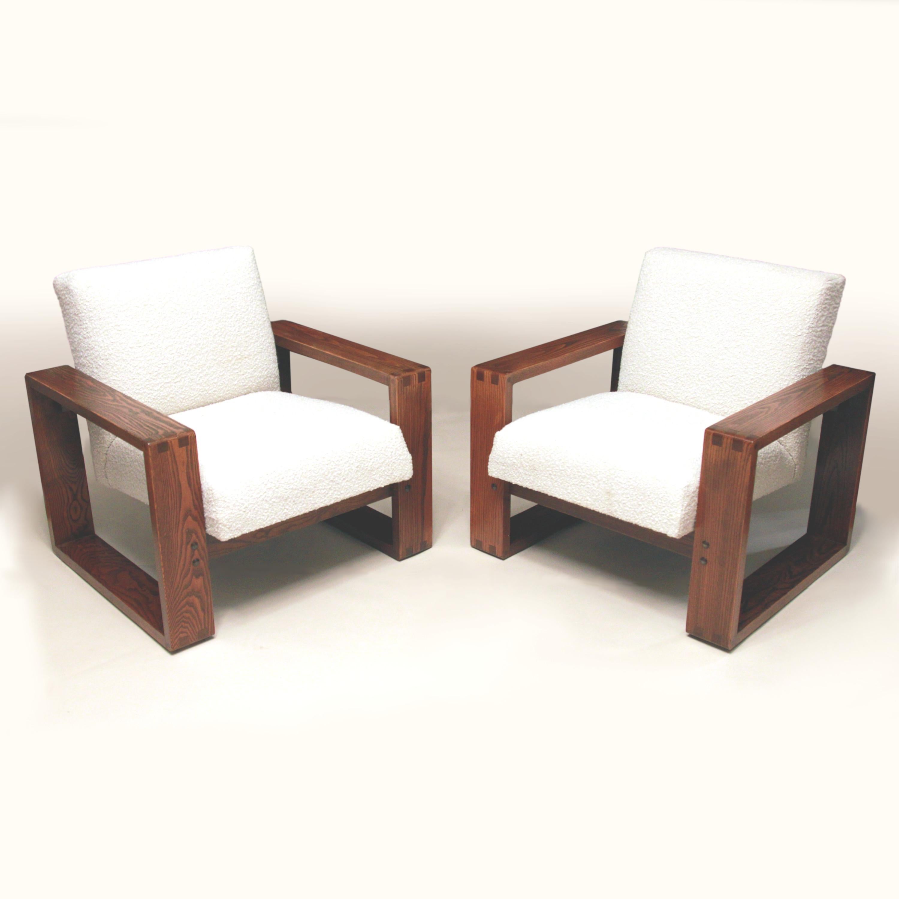 American 1970s Mid Century Modern Oak Lounge Club Chairs & Coffee Table by Hans Krieks For Sale