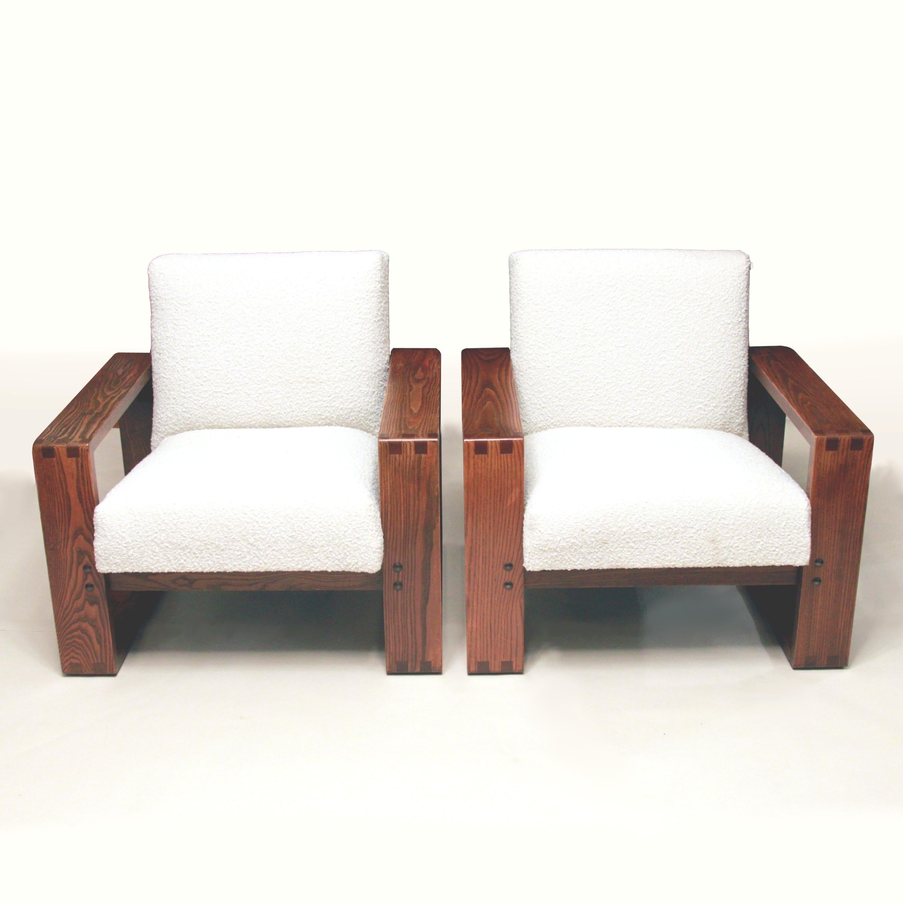 1970s Mid Century Modern Oak Lounge Club Chairs & Coffee Table by Hans Krieks In Good Condition For Sale In Lafayette, IN