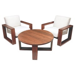 Sillones de salón y mesa de centro de roble de la década de 1970 de Hans Krieks