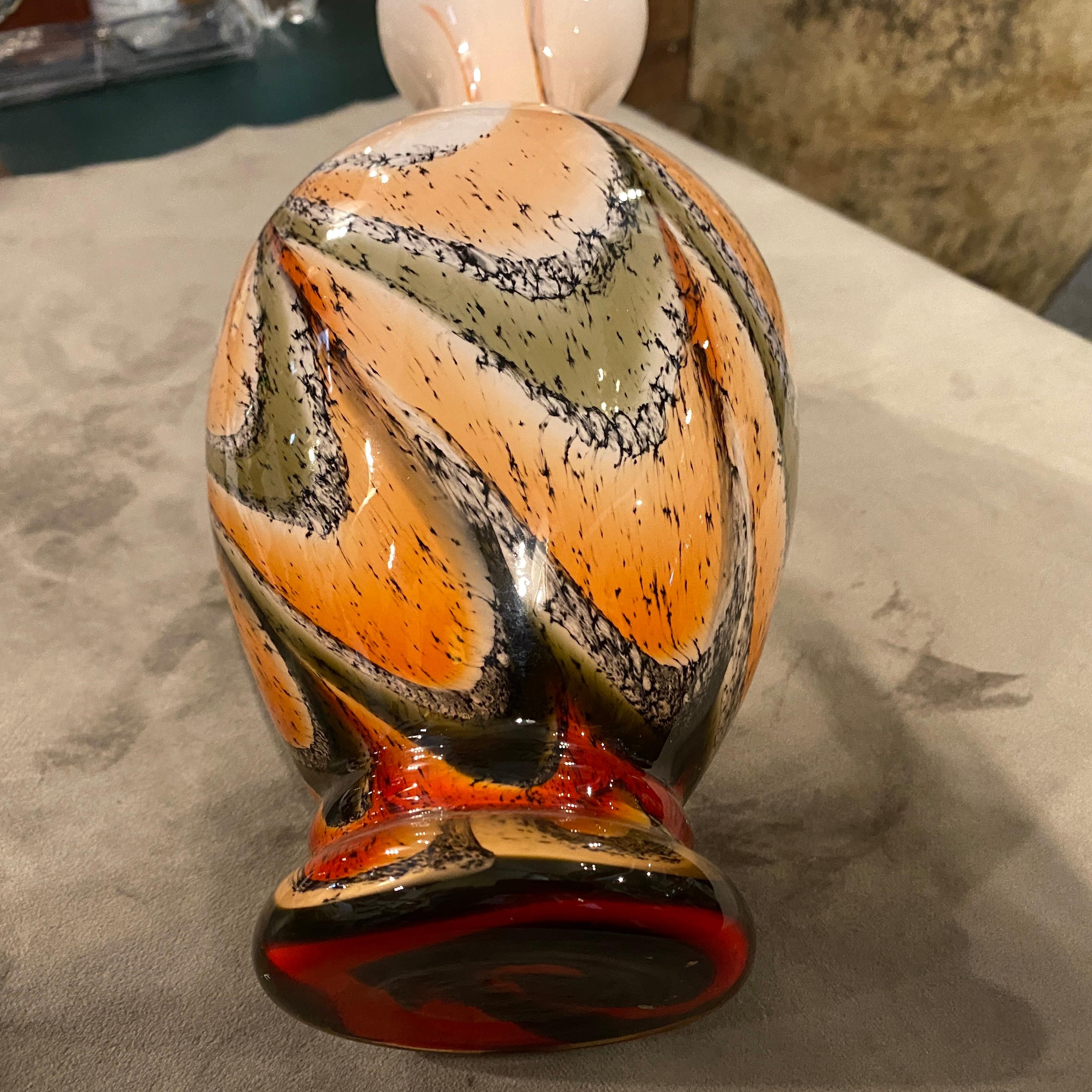 1970s Carlo Moretti Mid-Century Modern Orange and Brown Glass Italian Vase For Sale 4