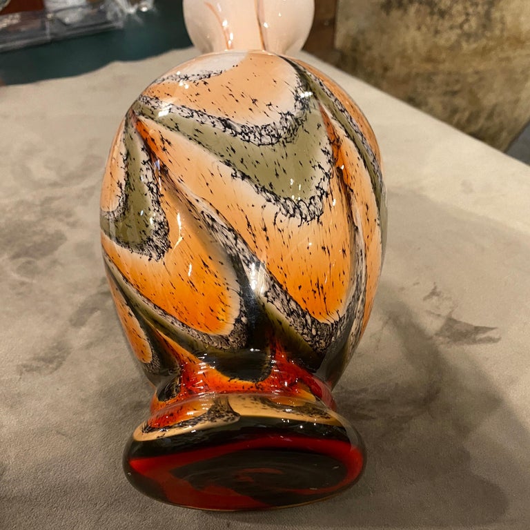1970s Mid-Century Modern Orange and Brown Glass Italian Vase For Sale 4