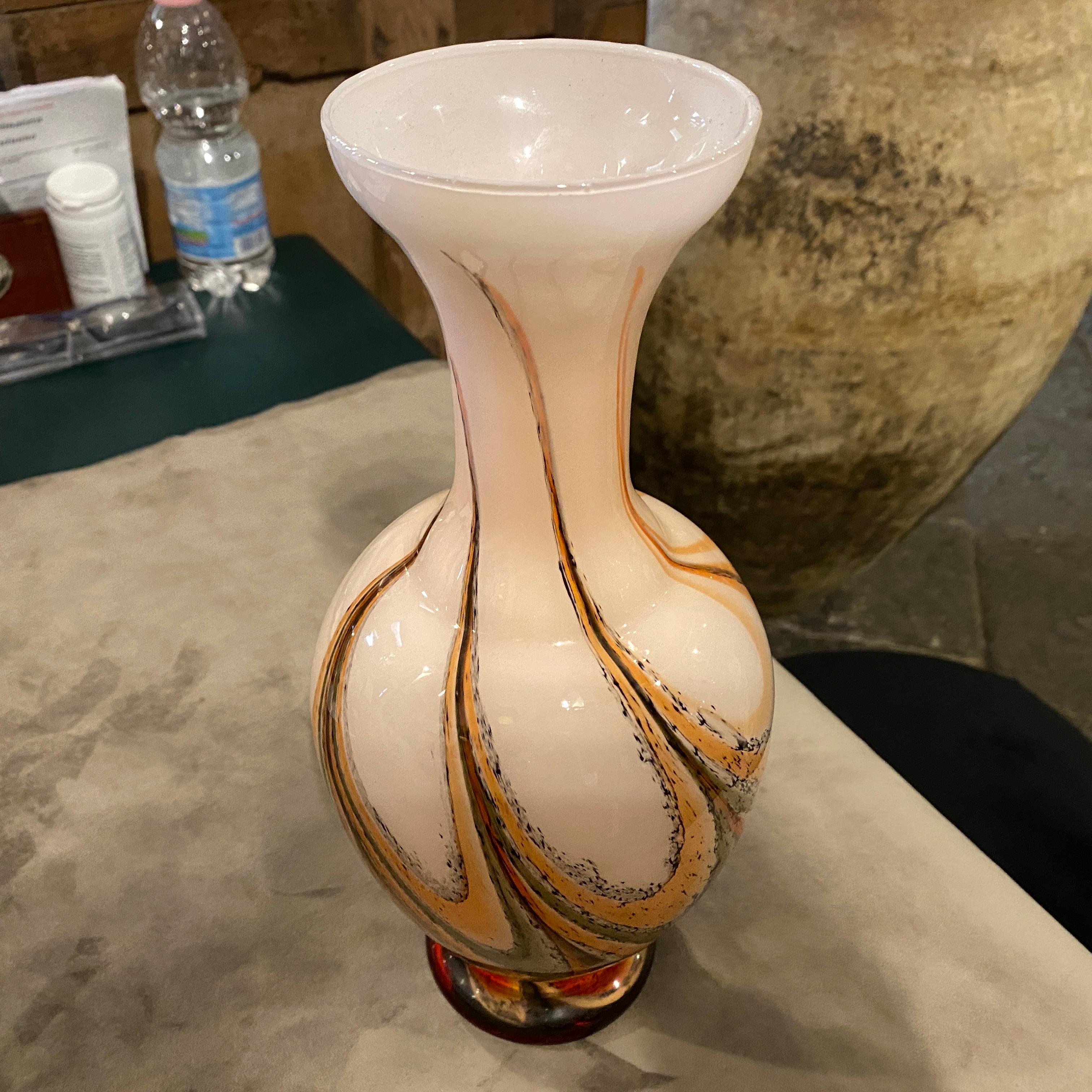 Hand-Crafted 1970s Carlo Moretti Mid-Century Modern Orange and Brown Glass Italian Vase For Sale