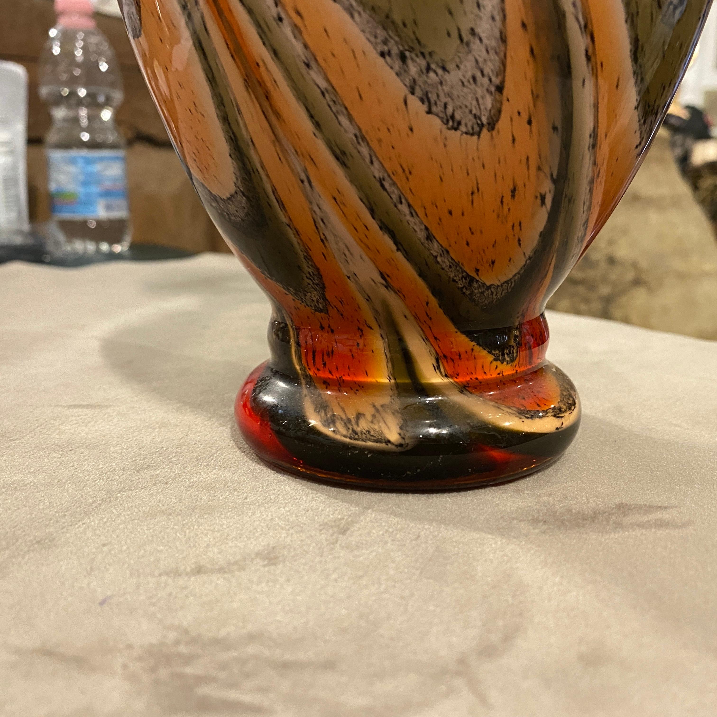 20th Century 1970s Carlo Moretti Mid-Century Modern Orange and Brown Glass Italian Vase For Sale