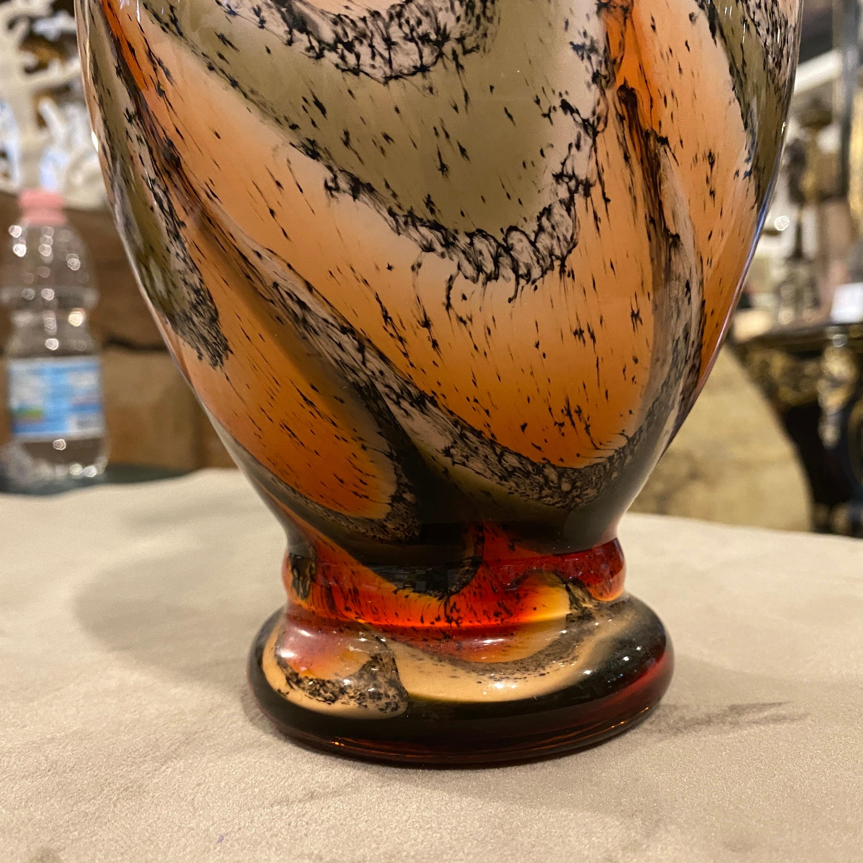 1970s Carlo Moretti Mid-Century Modern Orange and Brown Glass Italian Vase For Sale 1