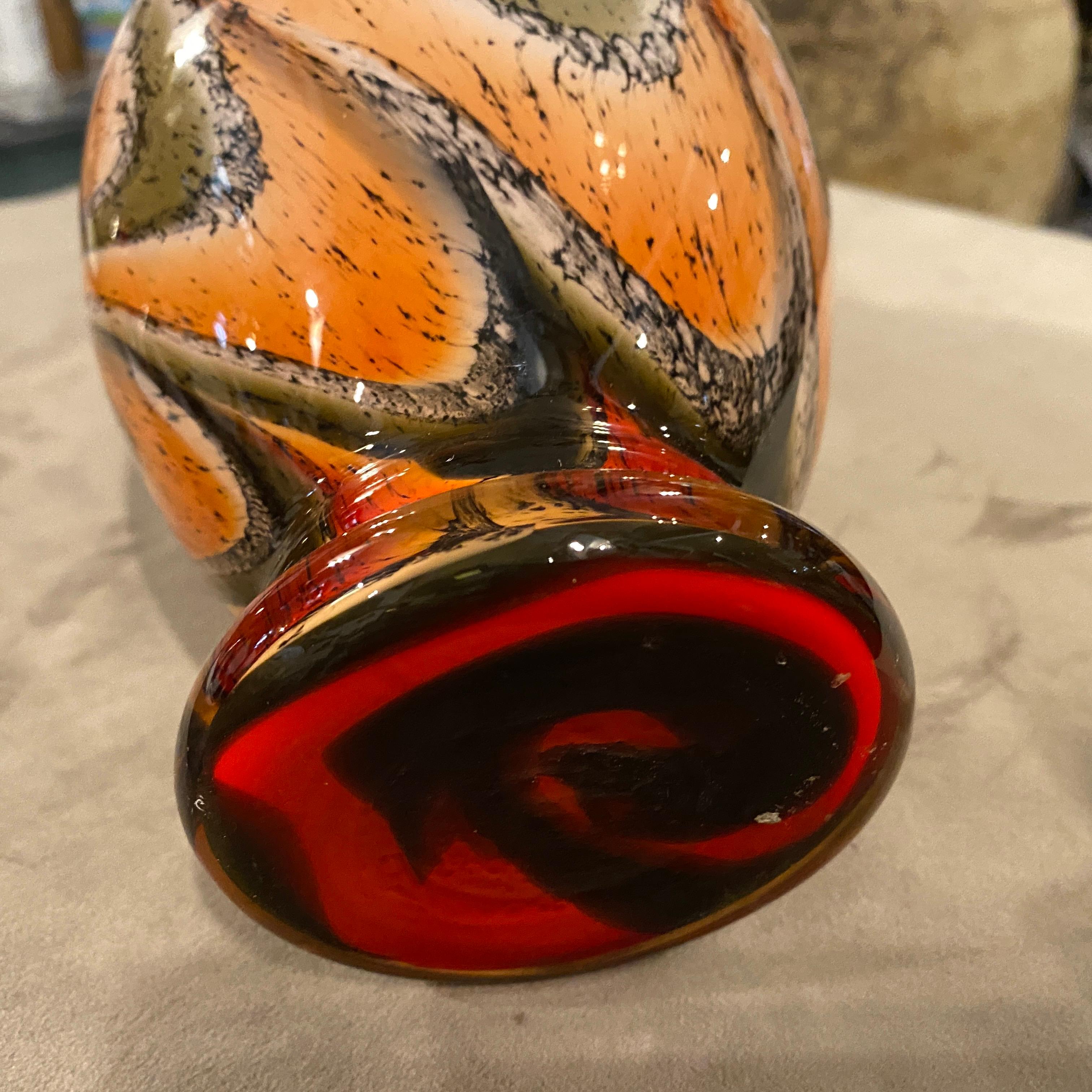1970s Carlo Moretti Mid-Century Modern Orange and Brown Glass Italian Vase For Sale 3