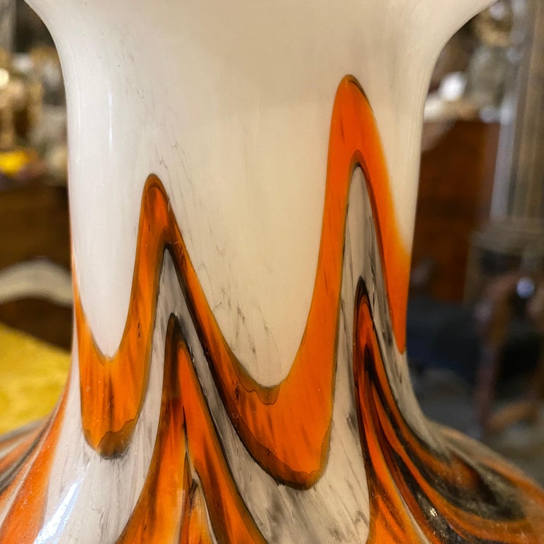 1970s Mid-Century Modern Orange and Gray Opaline Glass Italian Vase For Sale 5