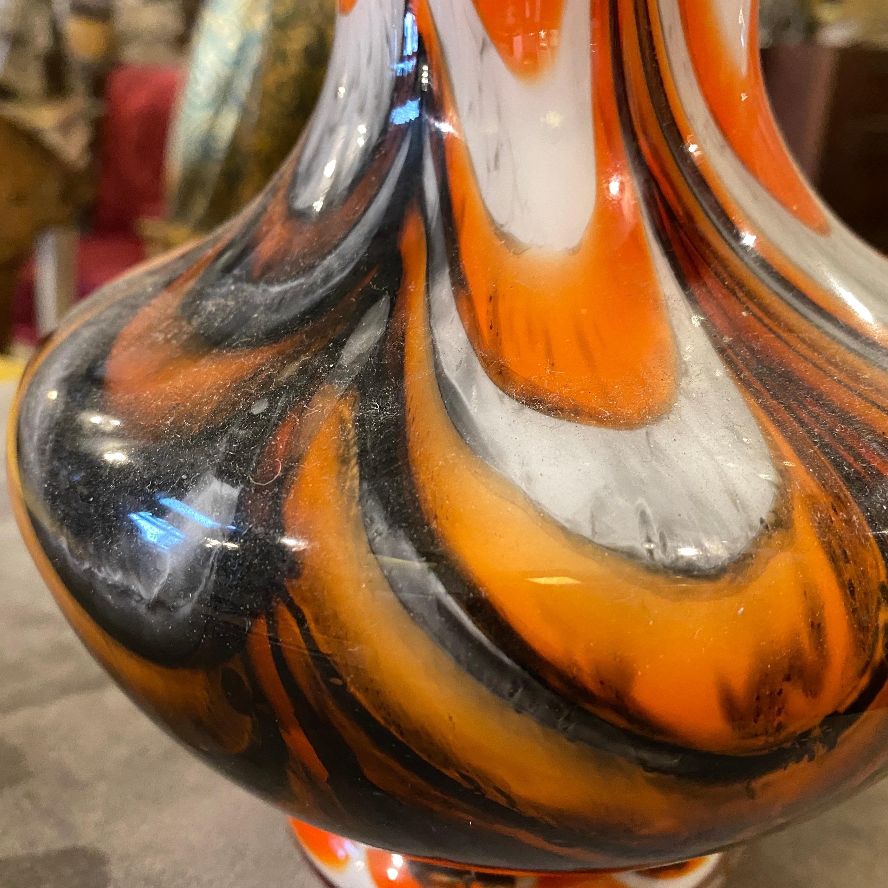 Hand-Crafted 1970s Carlo Moretti Mid-Century Modern Orange and Gray Glass Italian Vase For Sale