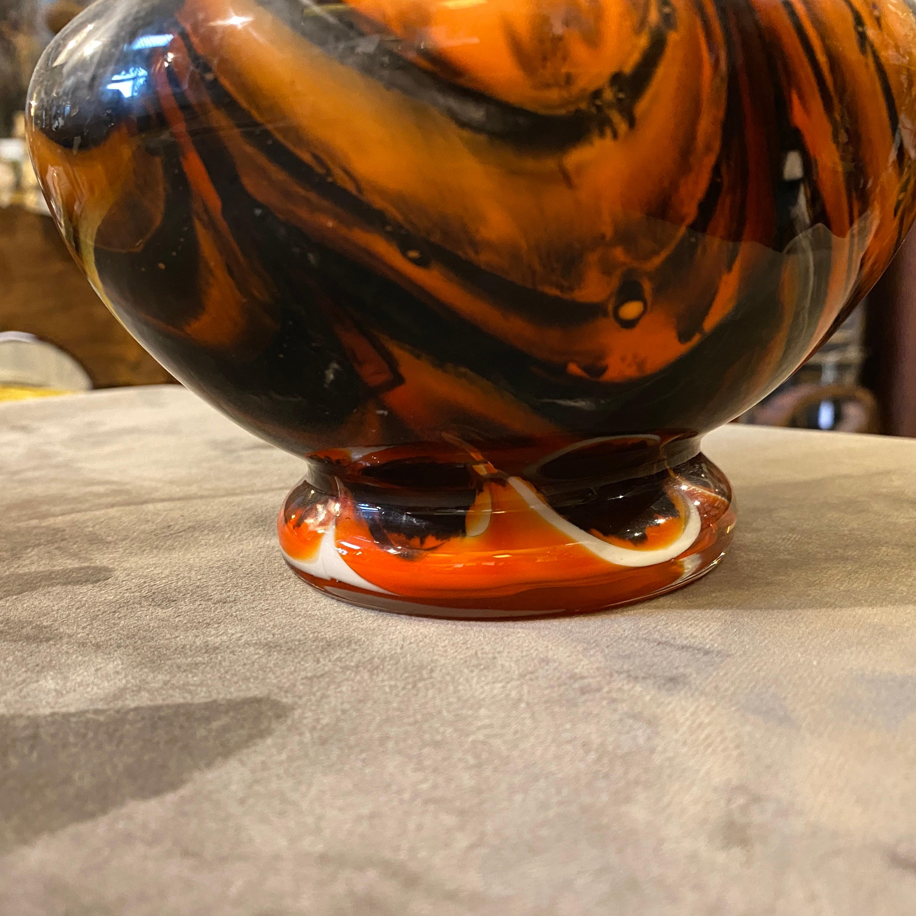 20th Century 1970s Carlo Moretti Mid-Century Modern Orange and Gray Glass Italian Vase For Sale
