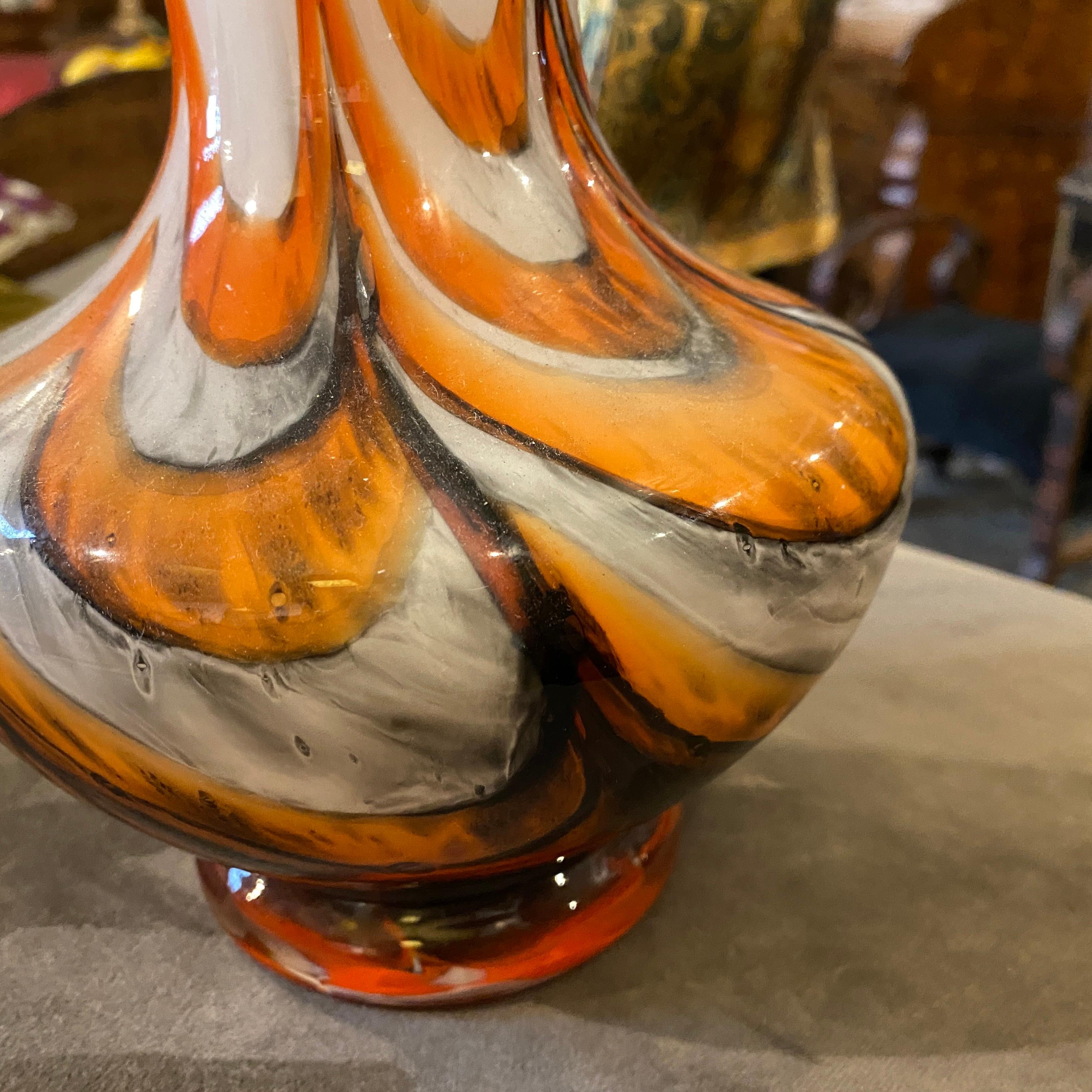 Opaline Glass 1970s Carlo Moretti Mid-Century Modern Orange and Gray Glass Italian Vase For Sale